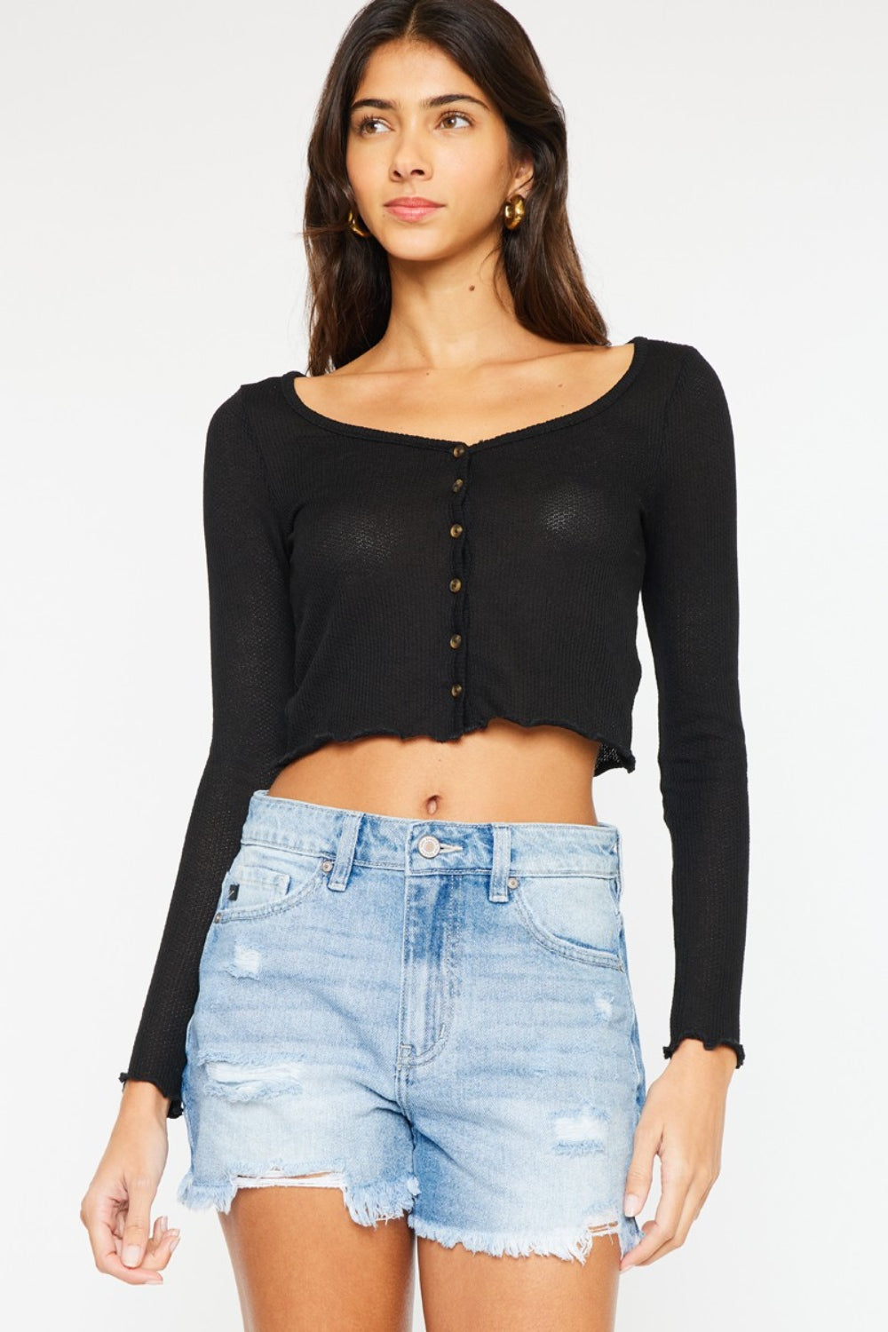 Hazel Blues® | Kancan High Waist Frayed Denim Shorts