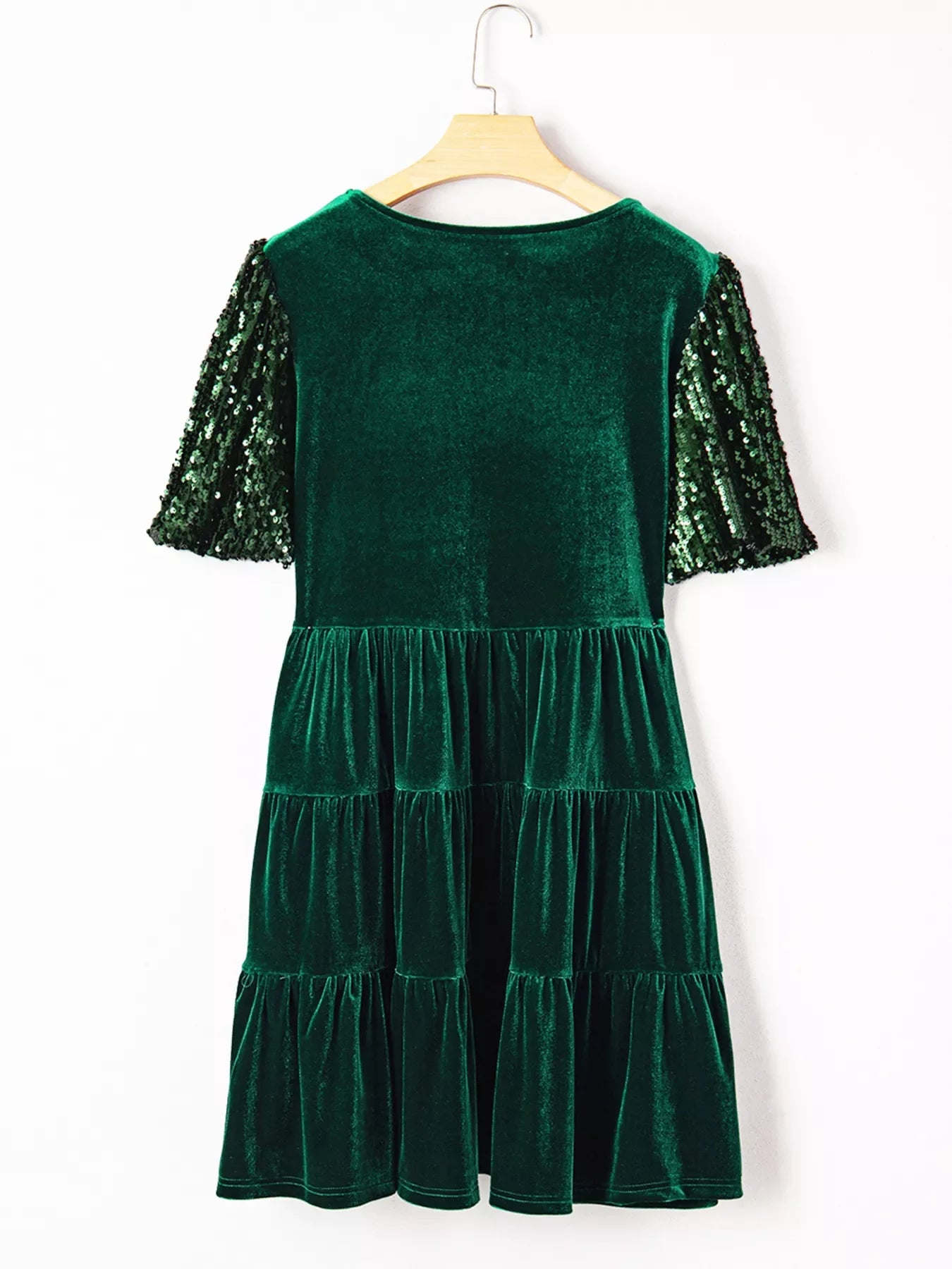 Hazel Blues® | Sequin Puff Sleeve High Waist Tiered Velvet Mini Dress