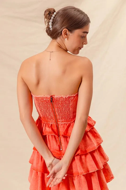 Hazel Blues® | SO ME Strapless Ruffle Layered Game Day Cheer Up Dress