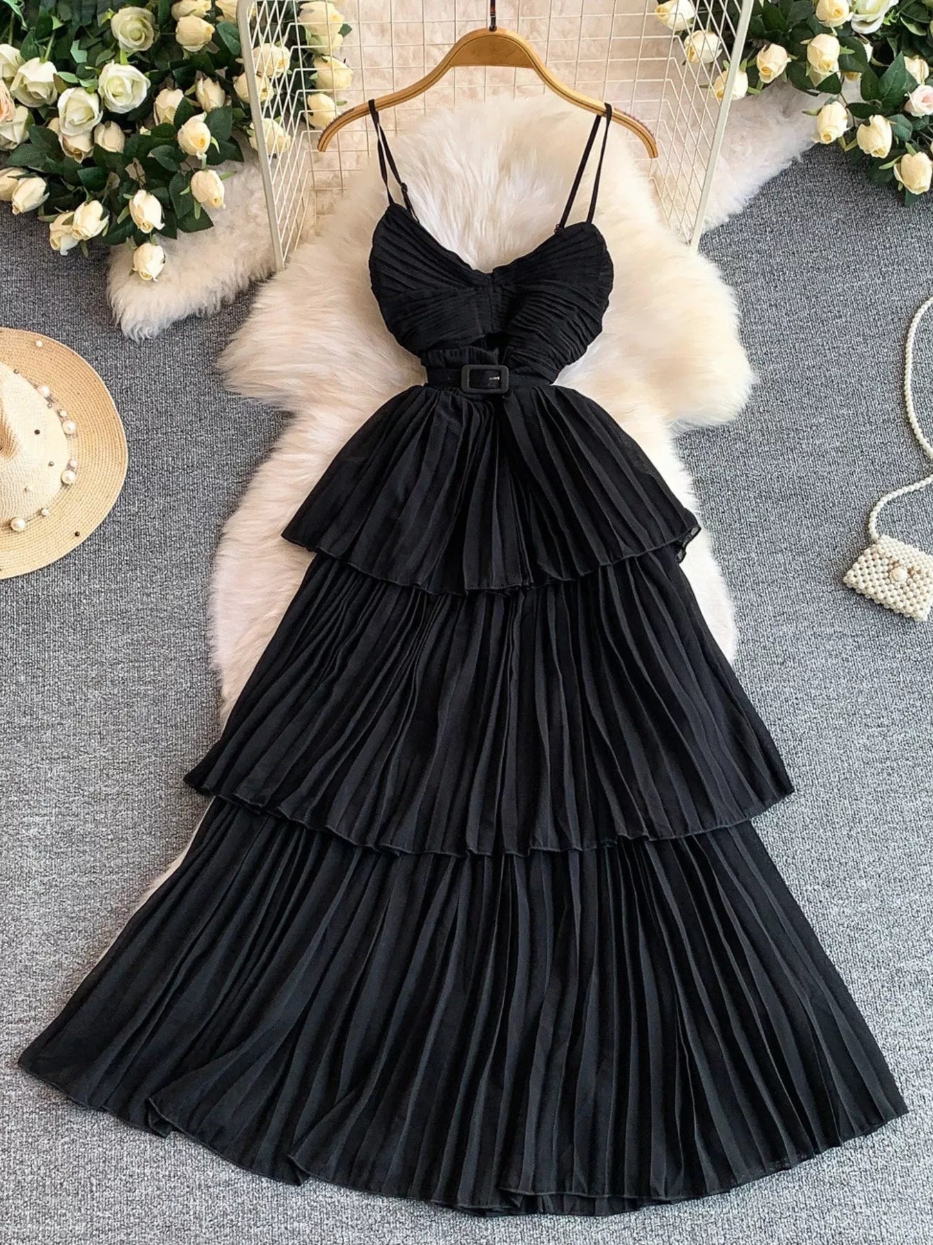 Hazel Blues® | Pleated Layered Spaghetti Strap Midi Dress