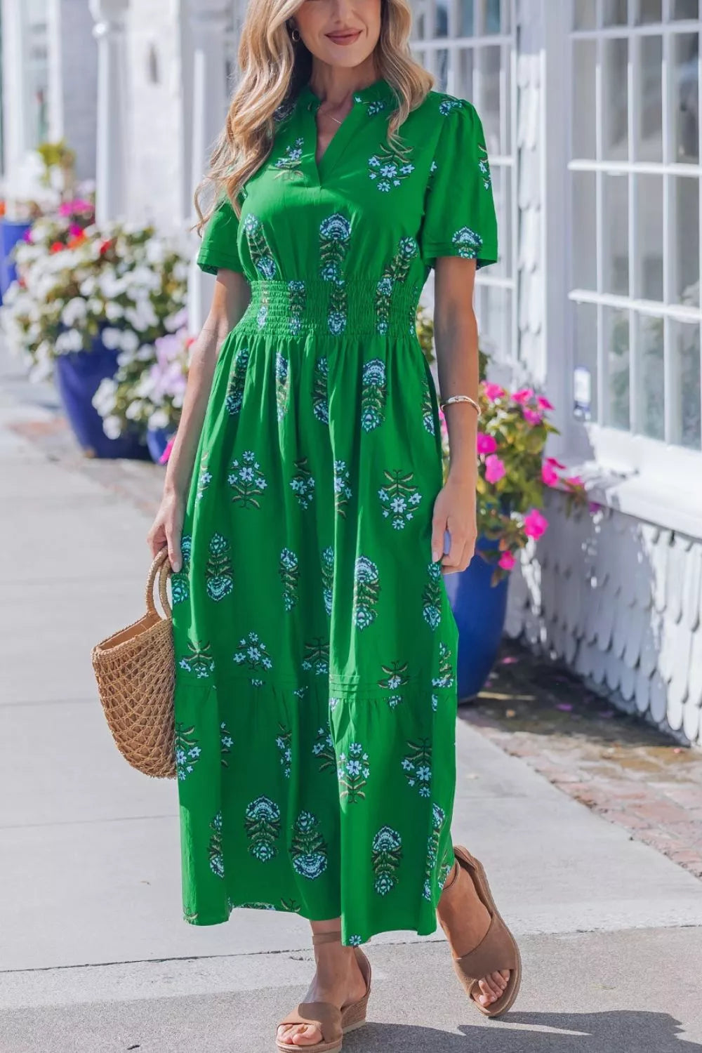 Hazel Blues® | Floral Print Smocked Waist Maxi Dress