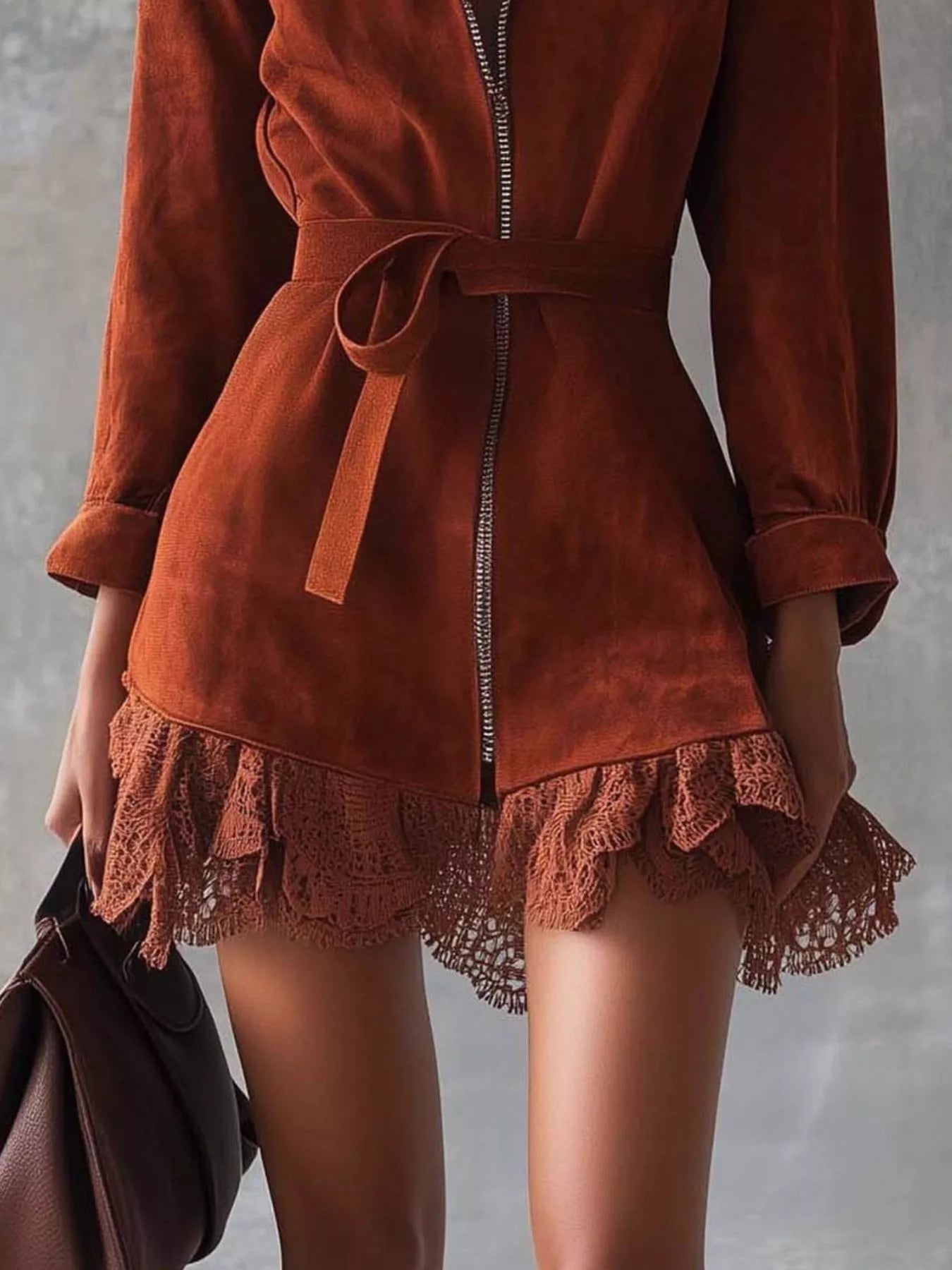 Hazel Blues® | Lace-Trim Zip Front Dress