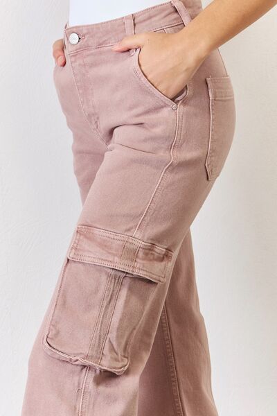 Hazel Blues® | RISEN High Rise Cargo Wide Leg Jeans