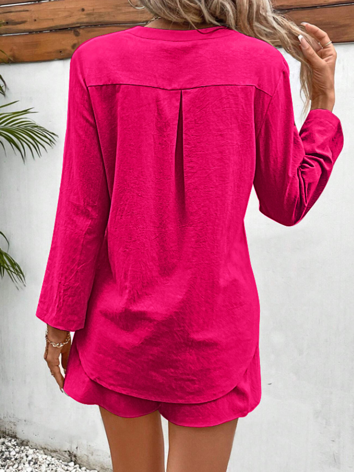Hazel Blues® | Notched Long Sleeve Top and Shorts Set