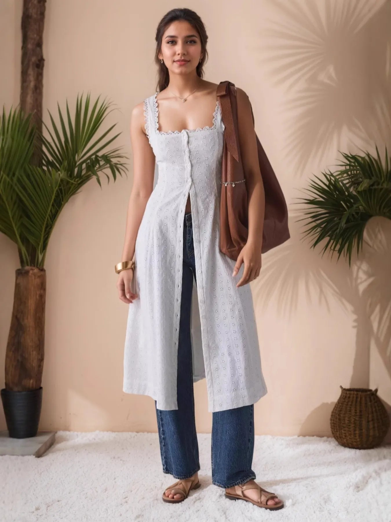 Hazel Blues® | Lace Trim Button Front Square Neck Midi Dress