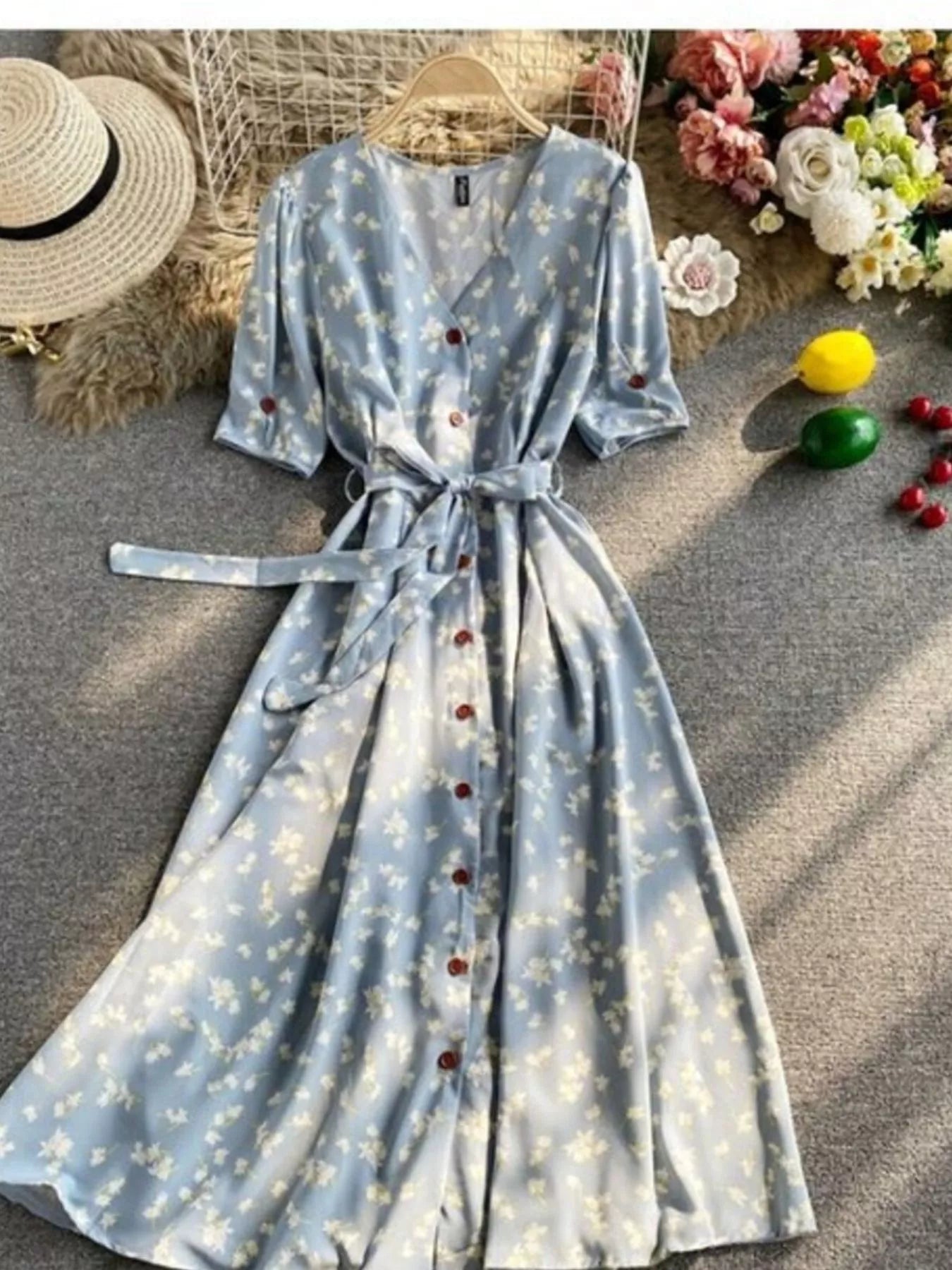 Hazel Blues® | Floral Print V-Neck Midi Dress