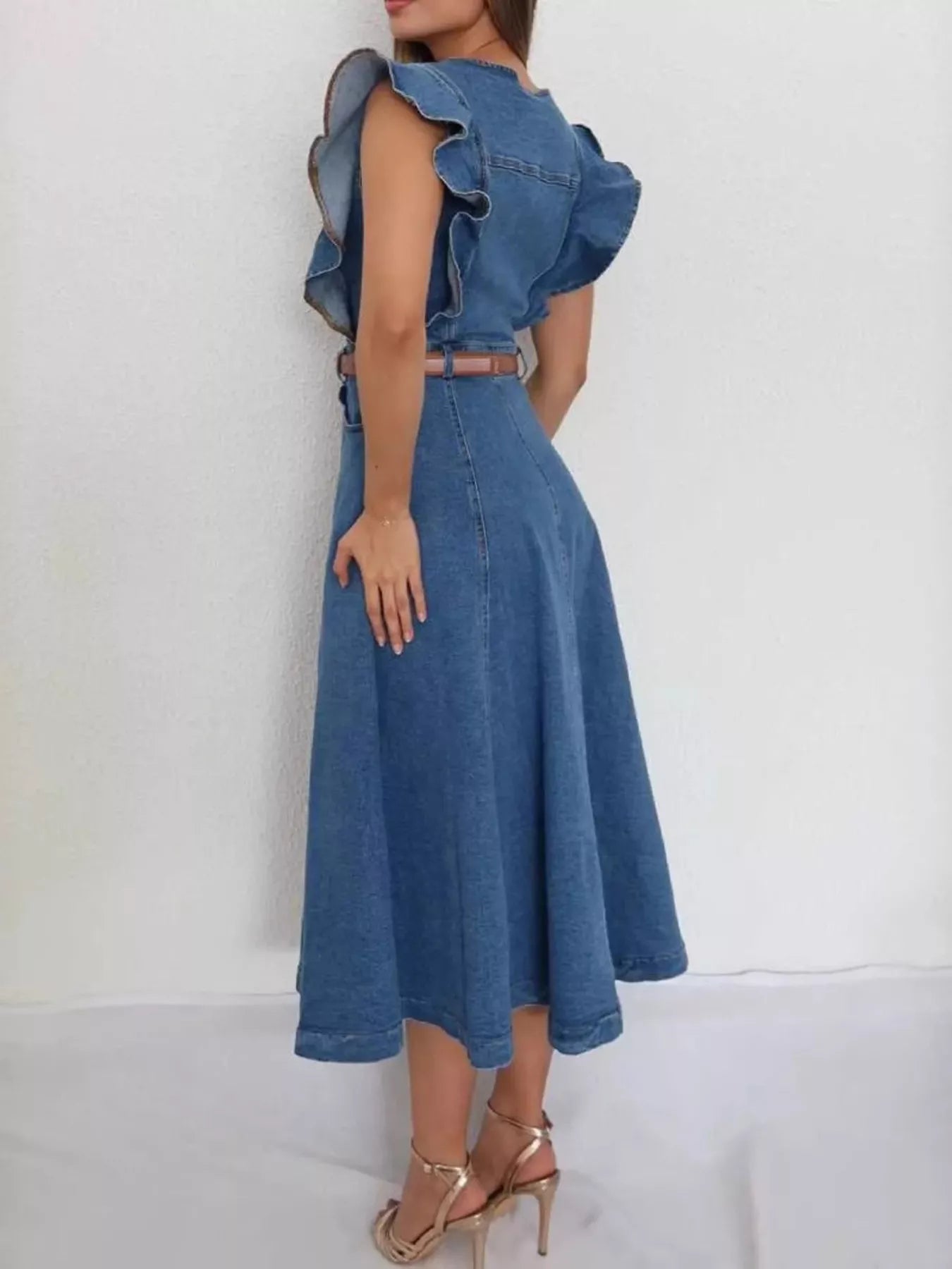 Hazel Blues® | Ruffled Button Front Denim Dress