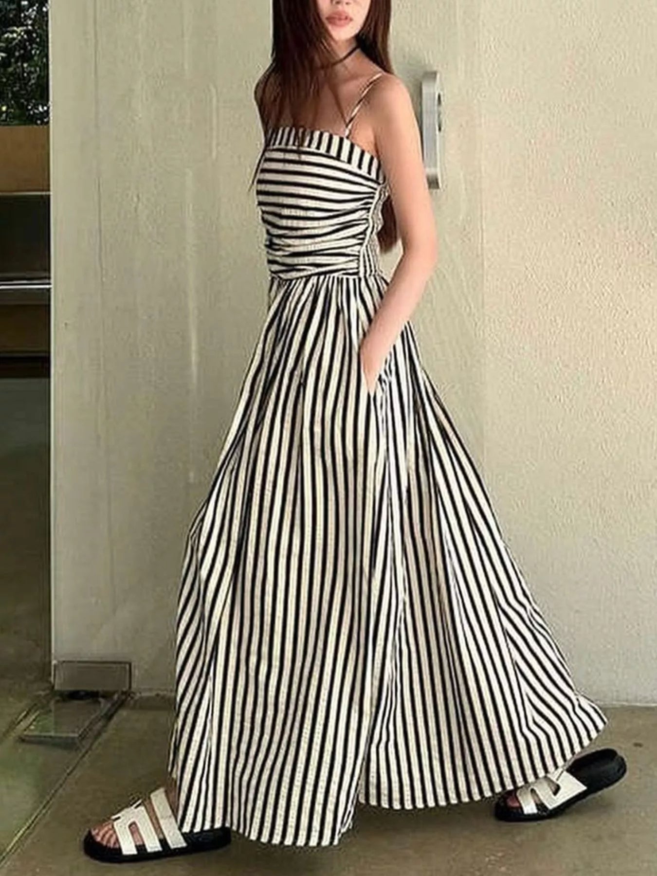 Hazel Blues® | Striped Spaghetti Strap Casual Maxi Dress