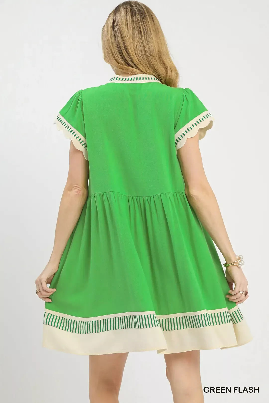 Hazel Blues® | Umgee Linen Color Block Flutter Sleeve Dress