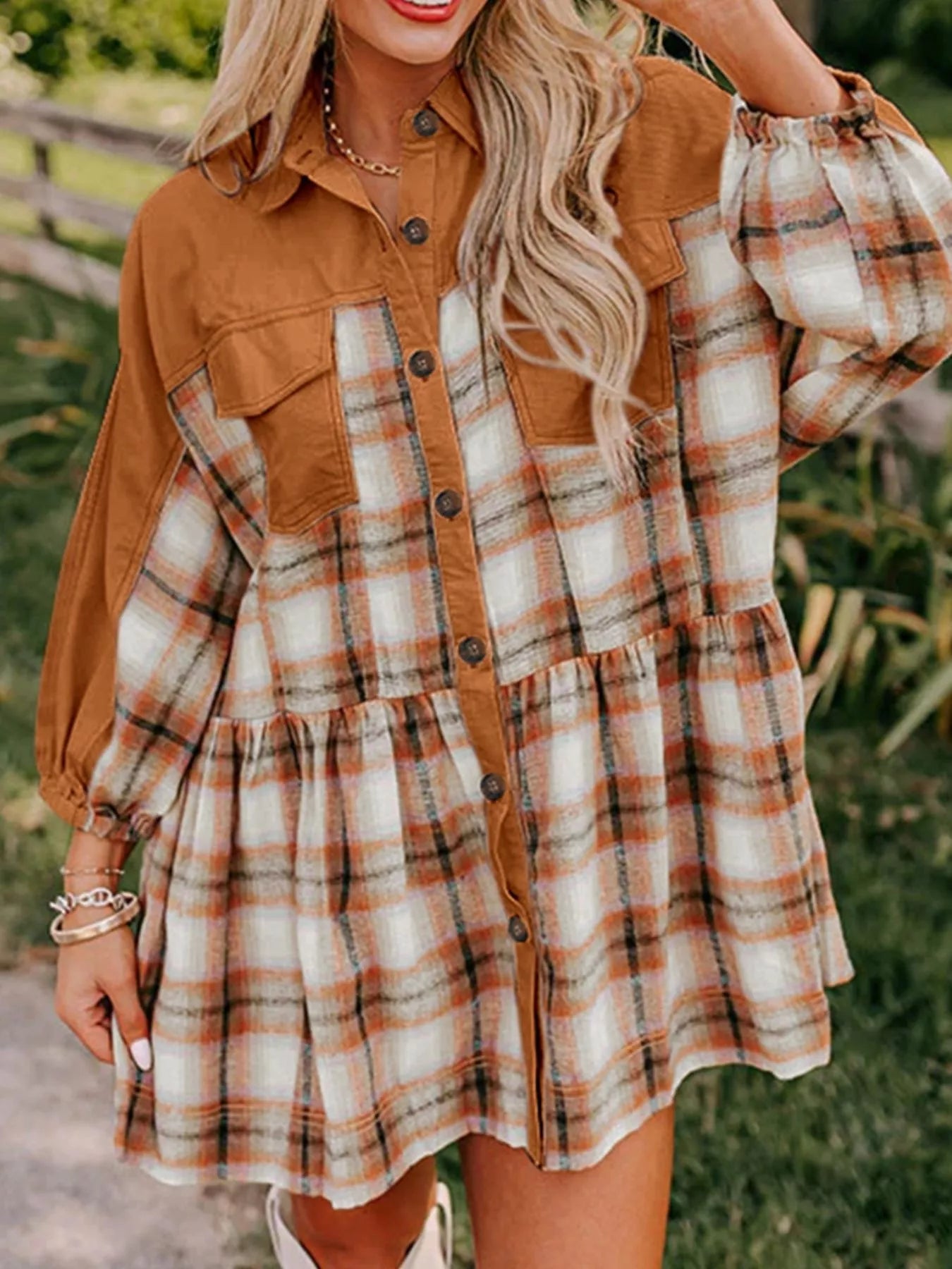 Hazel Blues® | Plaid Button Front Mini Dress