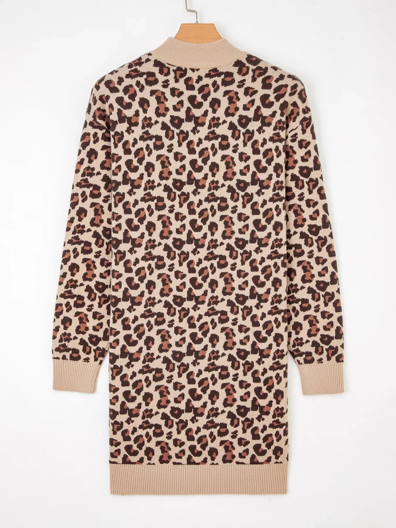 Hazel Blues® | Leopard Print High Neck Shift Mini Sweater Dress