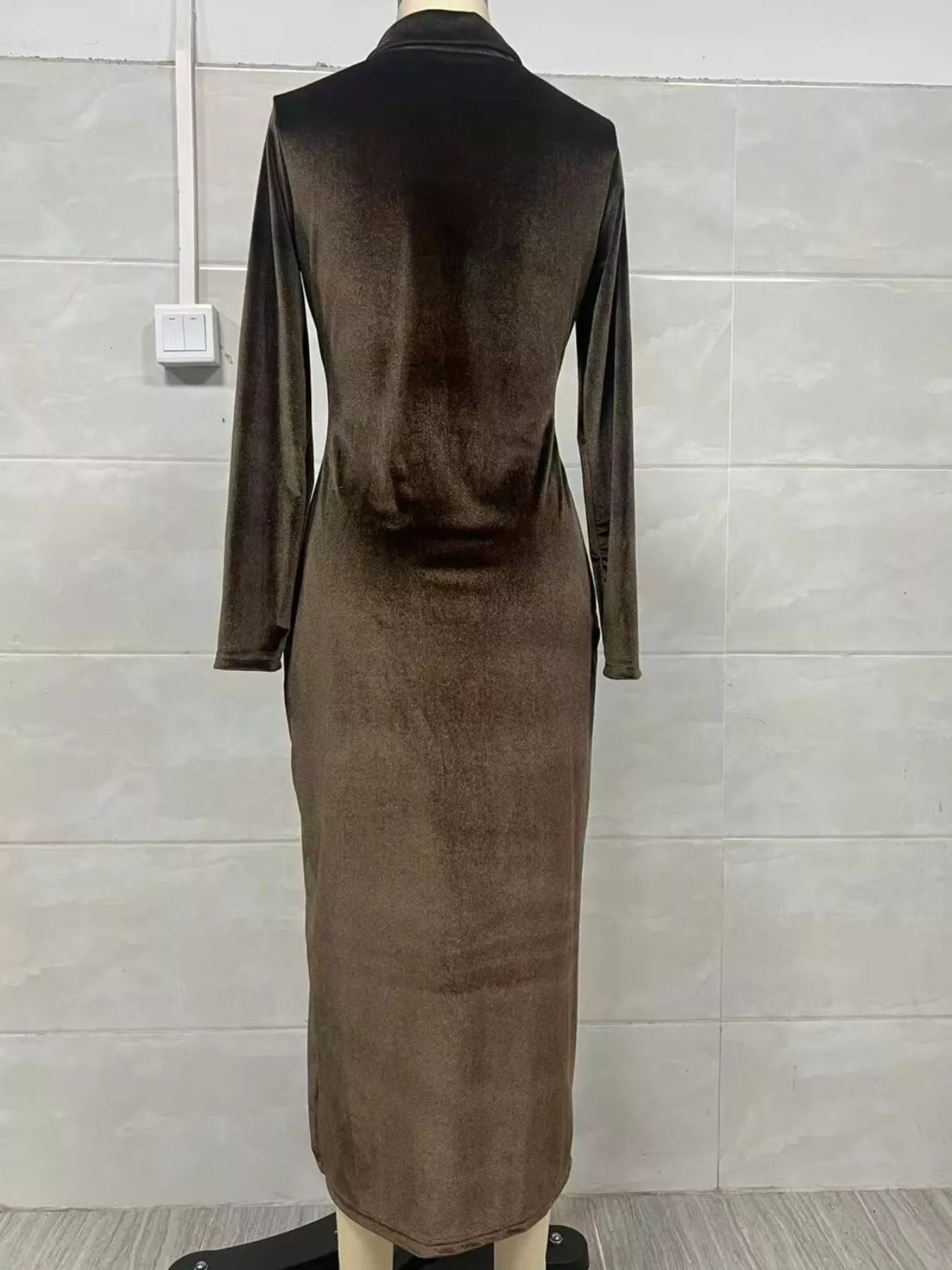 Hazel Blues® | Velvet Zip-Front Slit Midi Dress