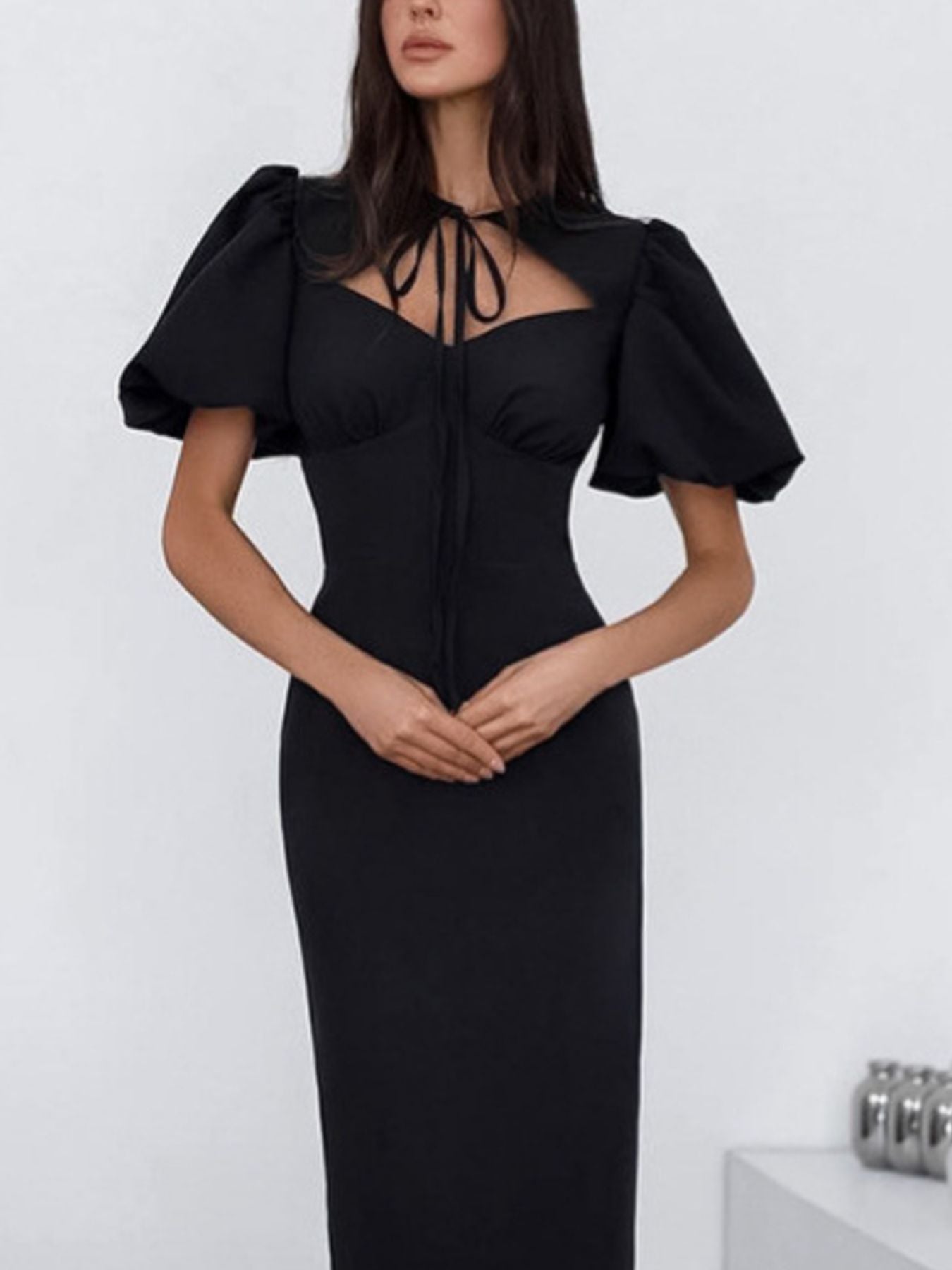 Hazel Blues® | Cutout Front Puff Sleeve Dress