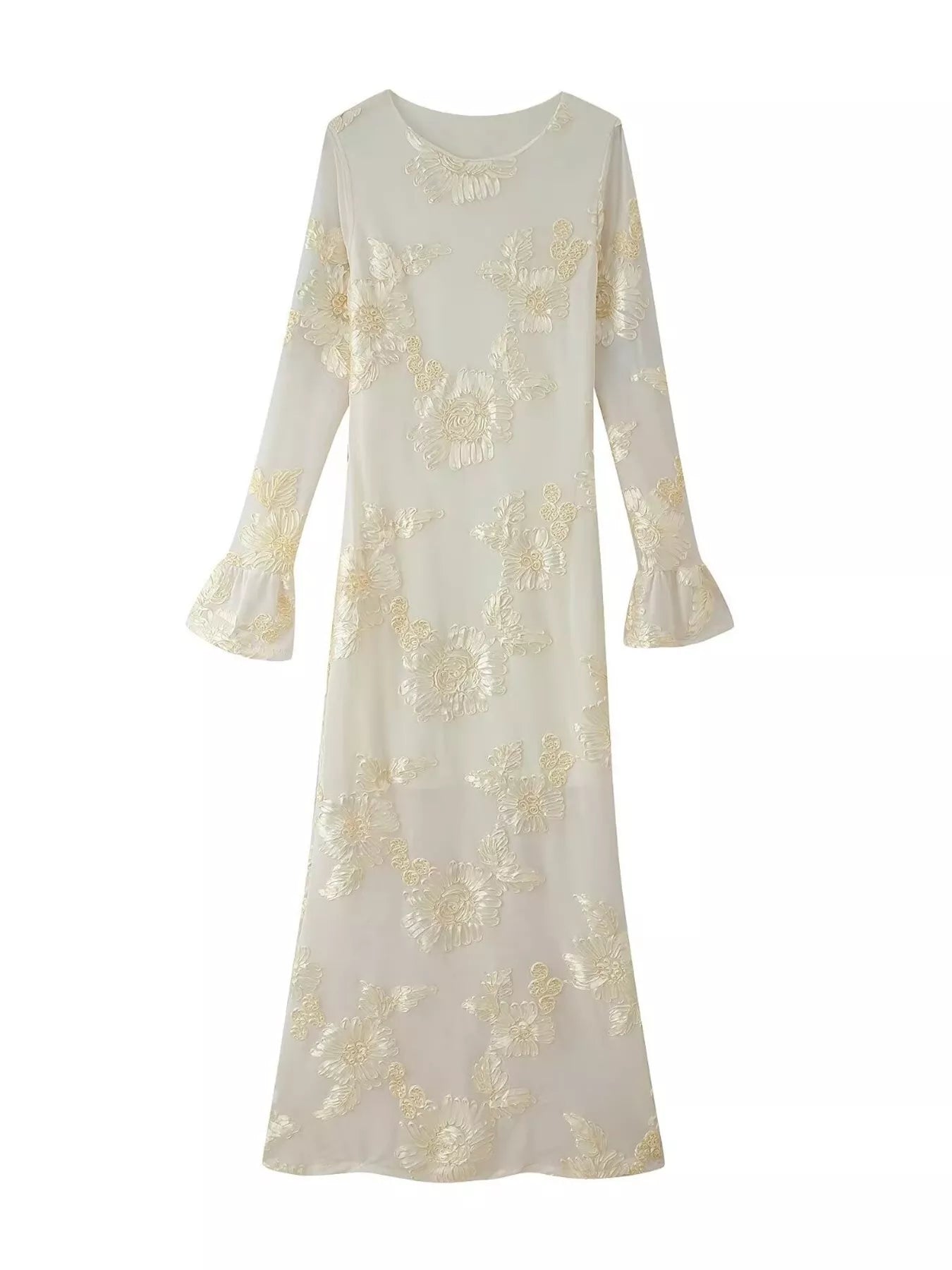 Hazel Blues® | Floral Flounce Sleeve Round Neck Dress