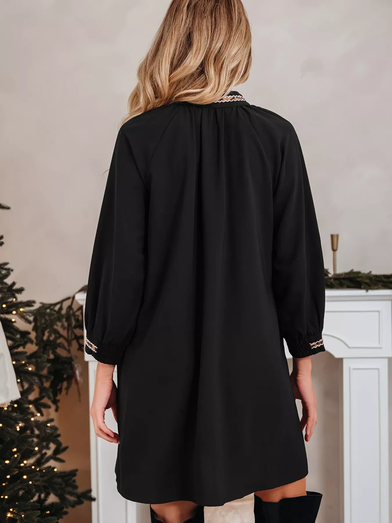 Hazel Blues® | Contrast Trim Bracelet Sleeve Shift Mini Dress