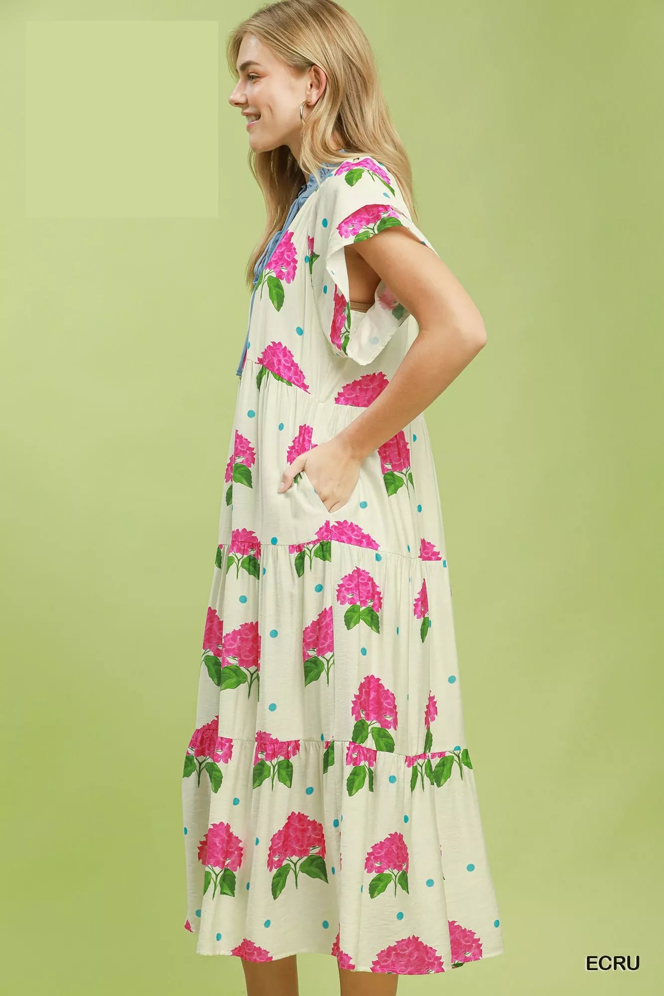Hazel Blues® | Umgee Hydrangea Print Tiered Midi Dress