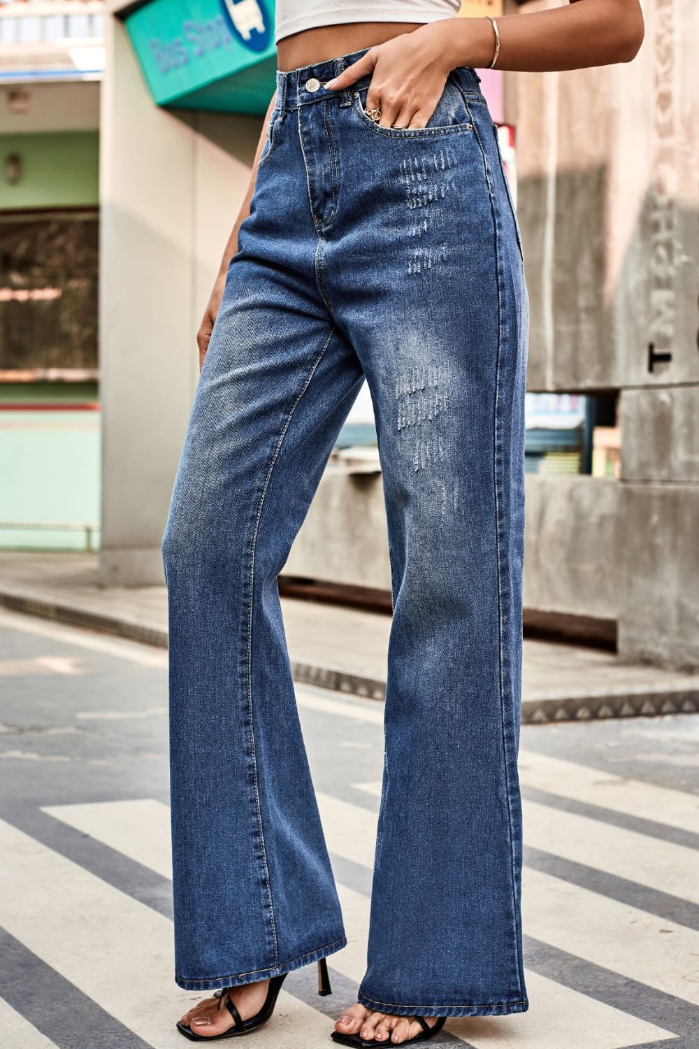 Hazel Blues® | Buttoned Loose Fit Jeans with Pockets