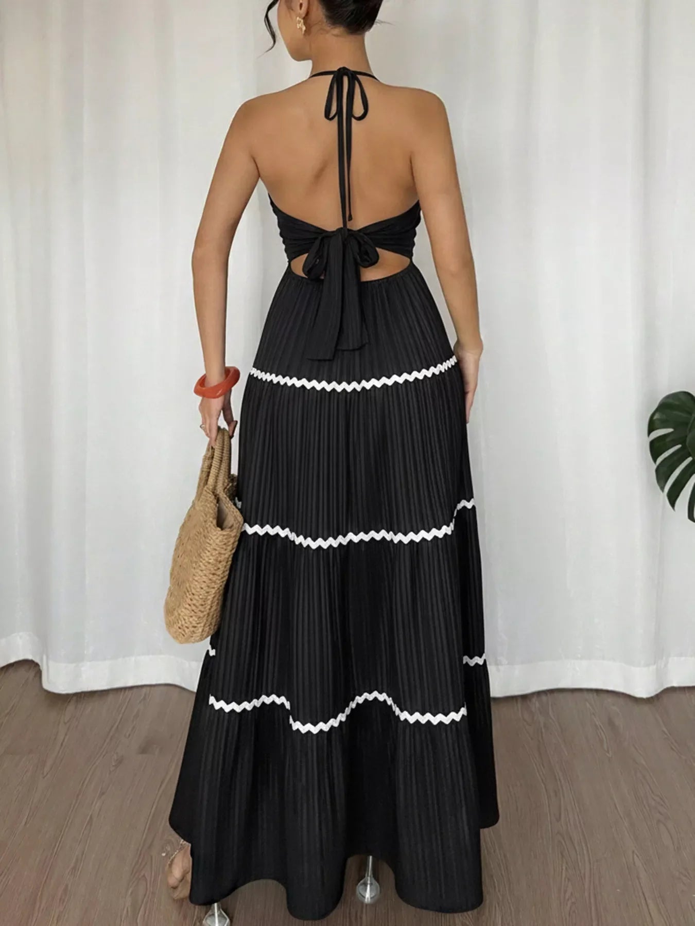 Hazel Blues® | Halter Neck Pleated Maxi Dress