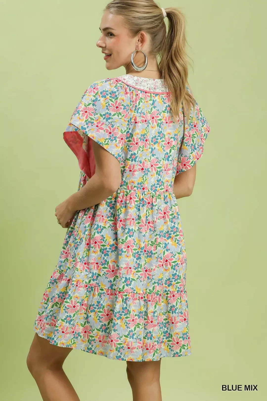 Hazel Blues® | Umgee Mix Floral Tiered Mini Dress with Side Pockets