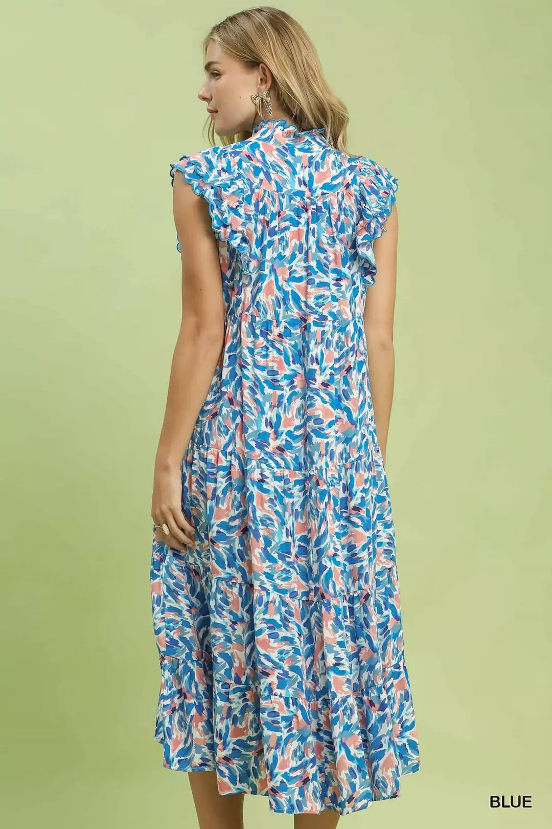 Hazel Blues® | Umgee Leaf Print Midi Tiered Dress with Side Pockets