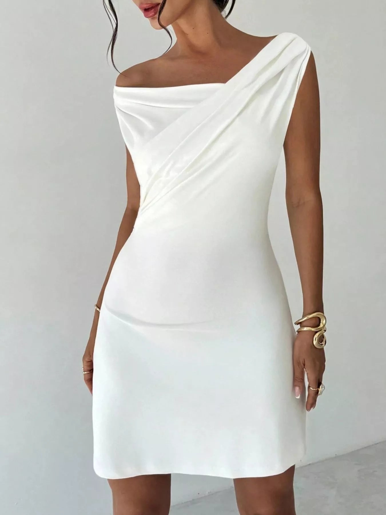 Hazel Blues® | Elegant Off-Shoulder Draped Mini Dress