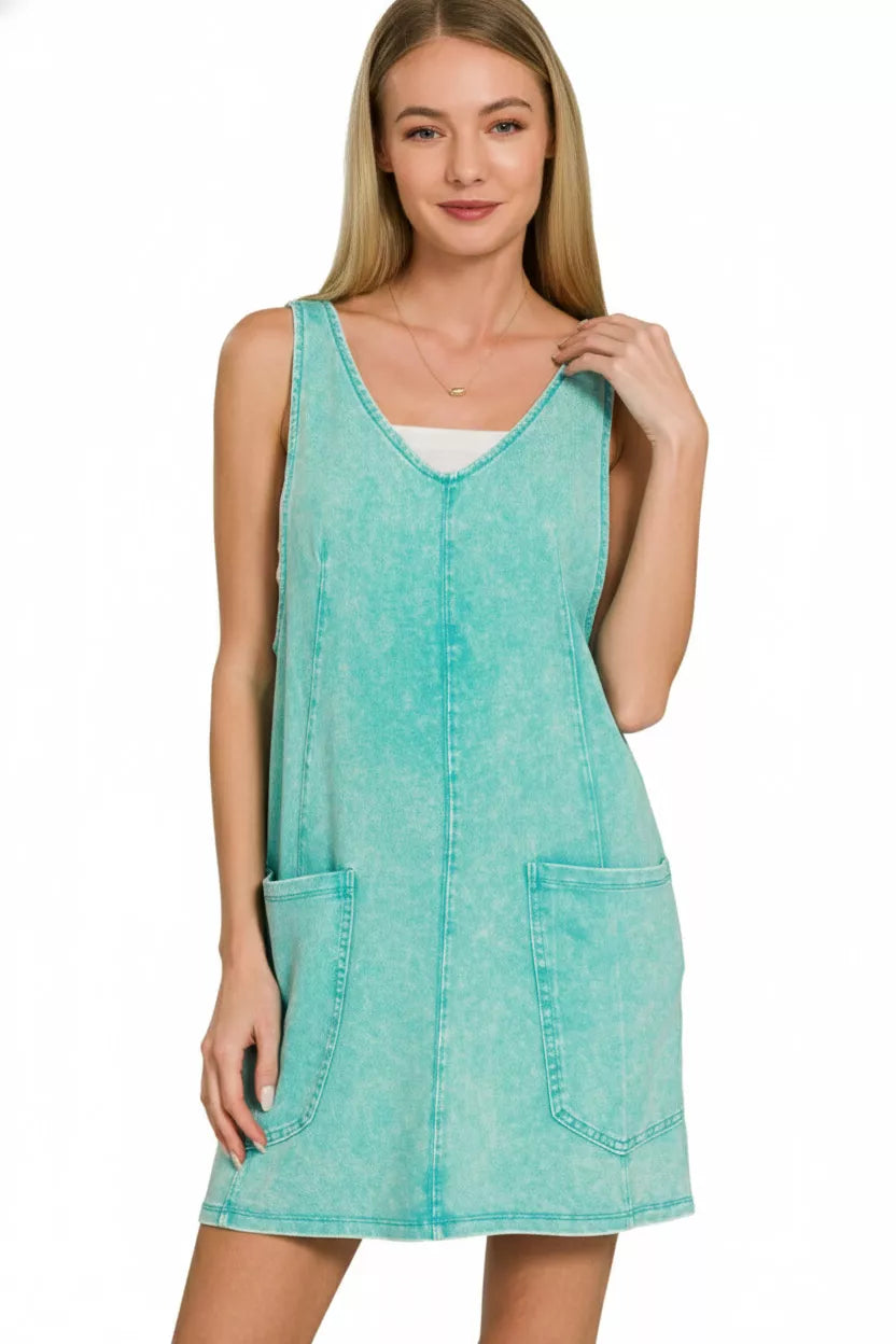 Hazel Blues® | Zenana Acid Washed Overall Knit Mini Dress