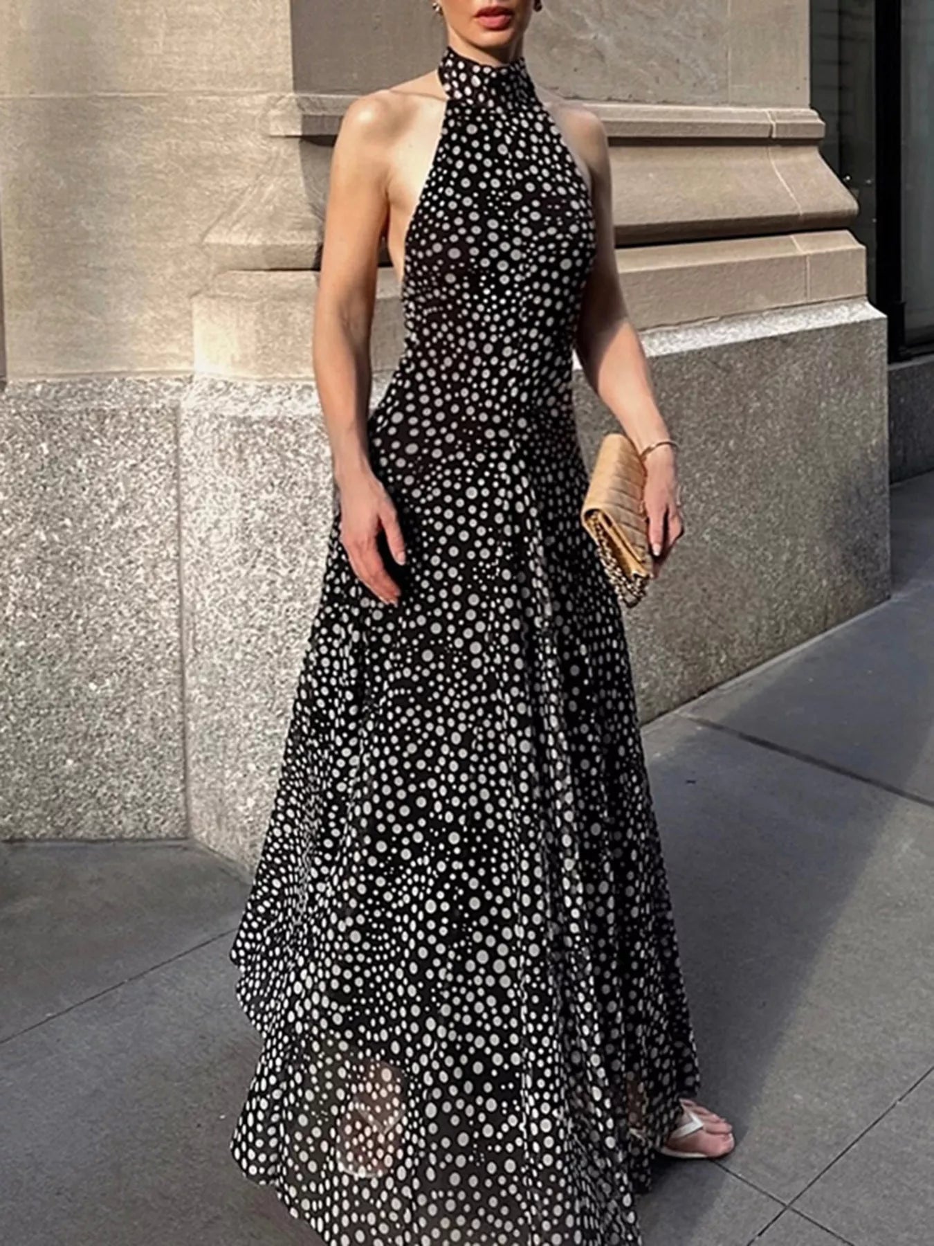 Hazel Blues® | Halter Neck Polka Dot Maxi Dress