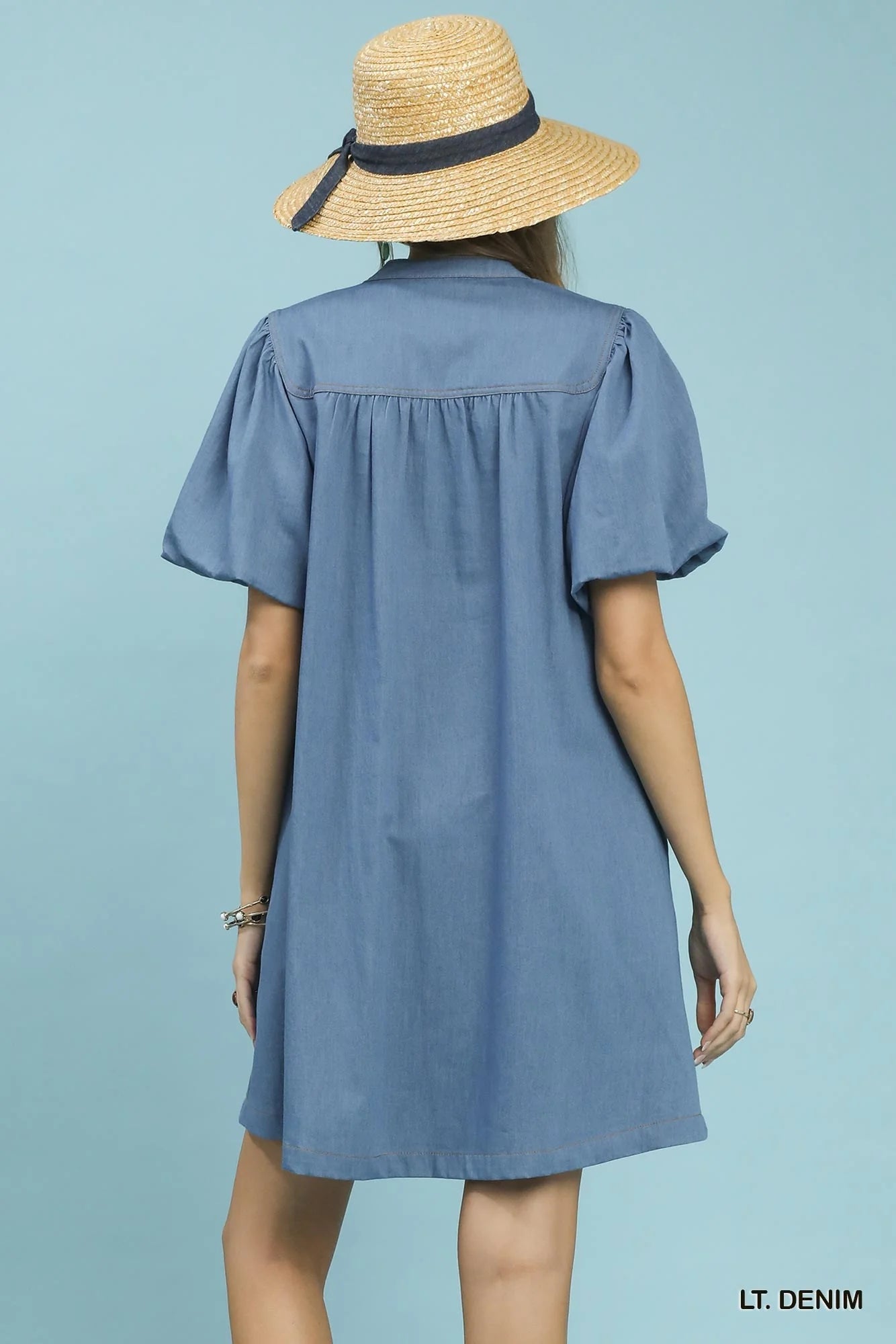 Hazel Blues® | Umgee Chambray Puff Sleeve Dress