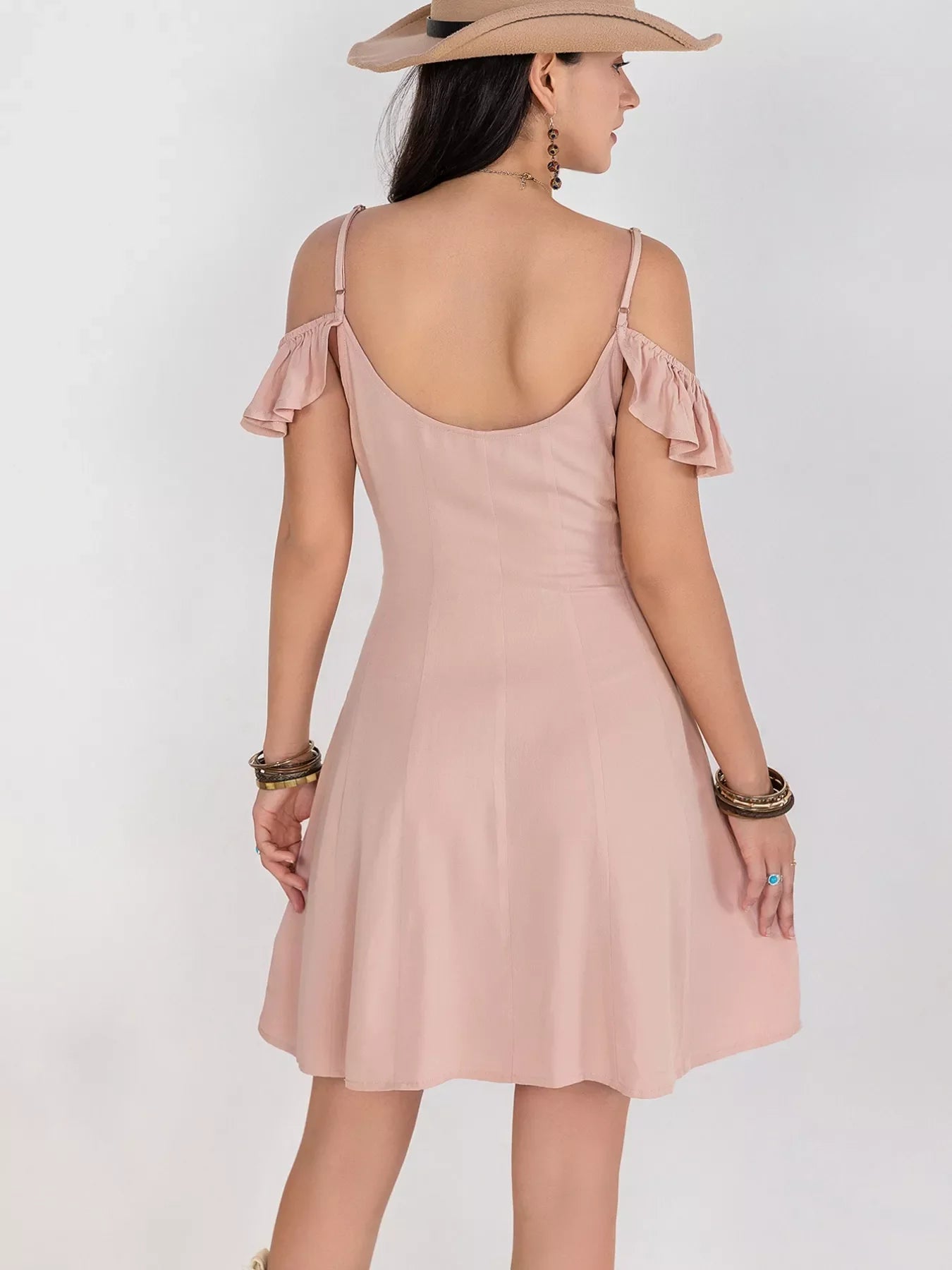 Hazel Blues® | Floral Lace Trim Cold Shoulder A-Line Dress