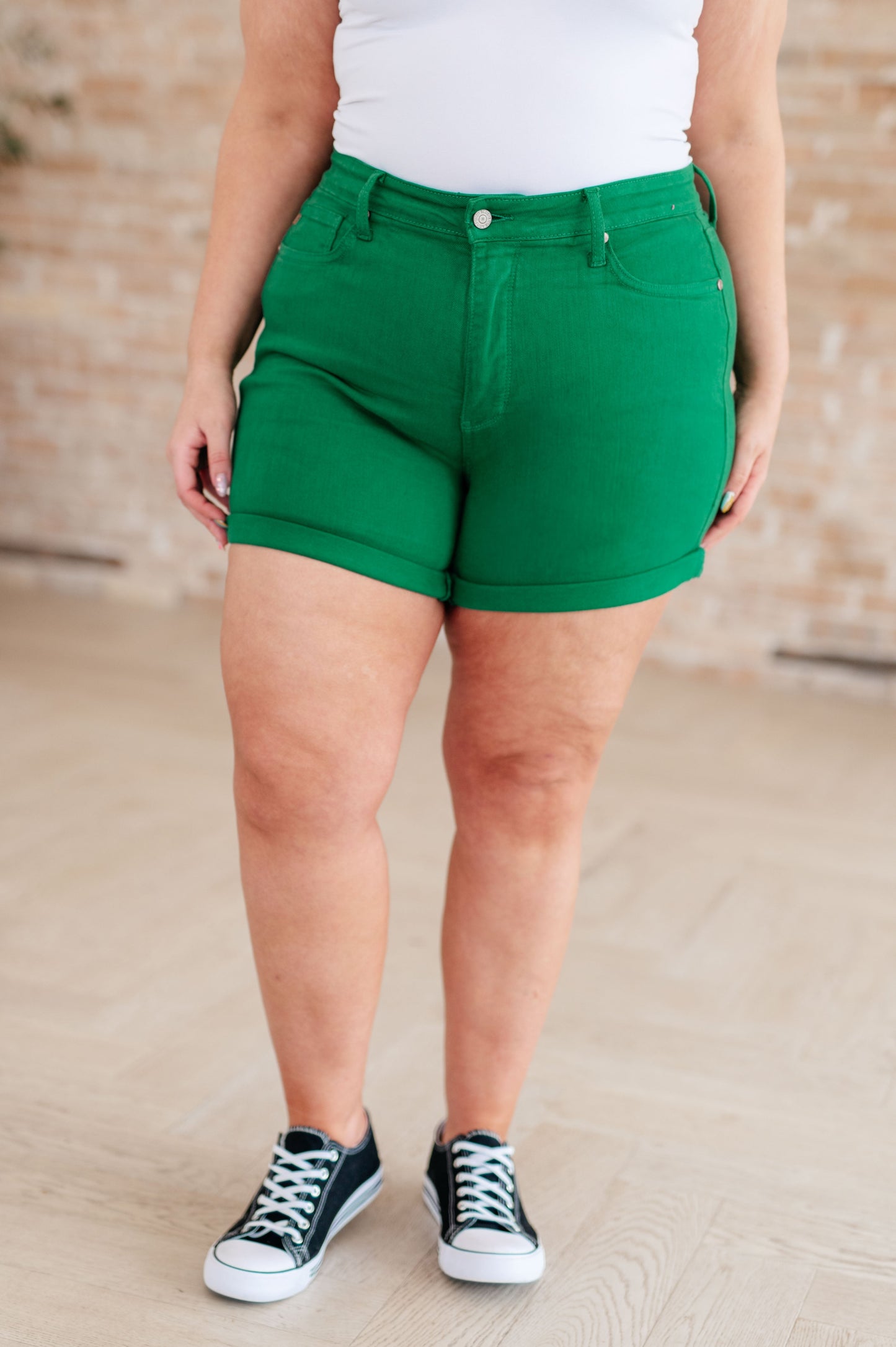 Hazel Blues® | Jenna High Rise Control Top Cuffed Shorts in Green