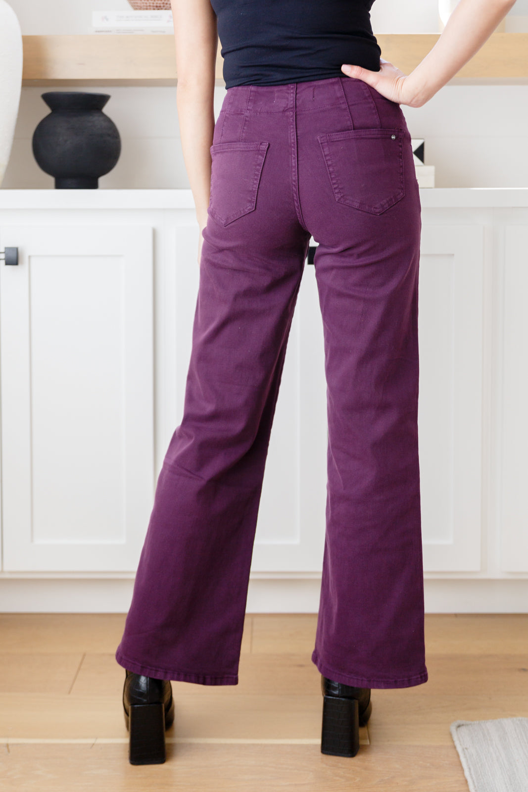 Hazel Blues® | Petunia High Rise Wide Leg Jeans in Plum