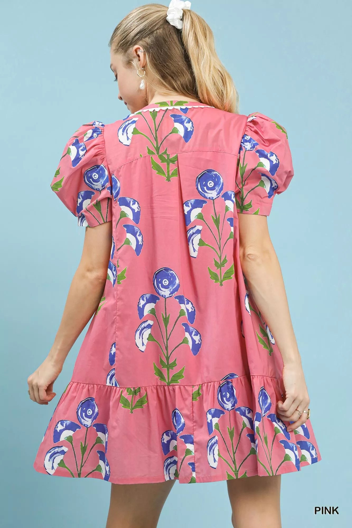 Hazel Blues® | Umgee Floral Print Puff Sleeve Mini Dress with Scallop Trim