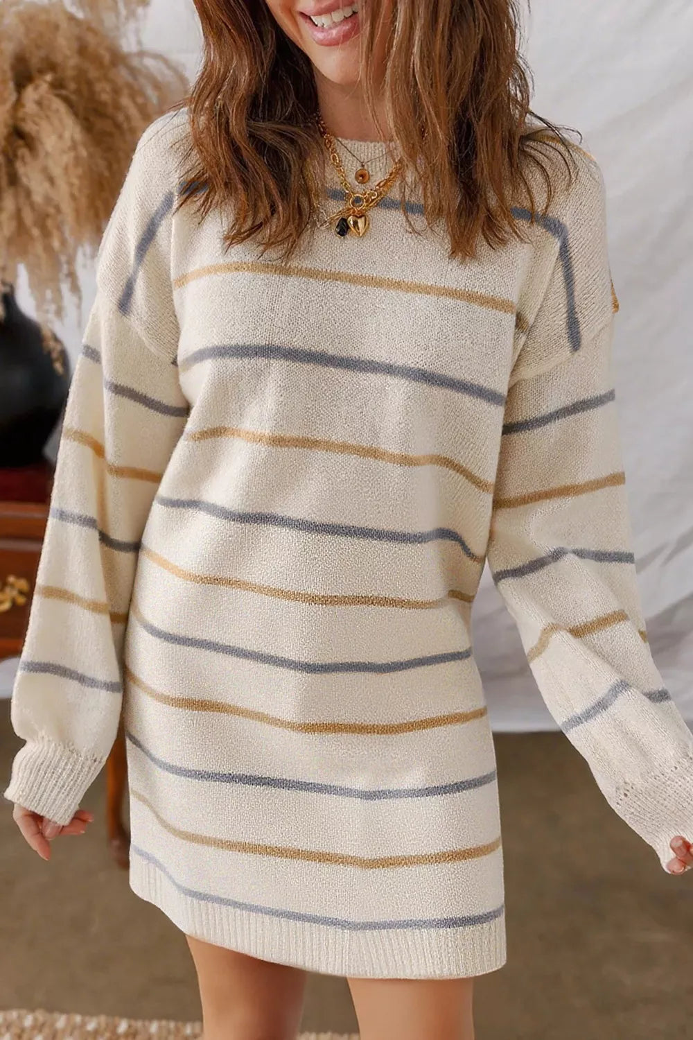 Hazel Blues® | Striped Dropped Shoulder Oversized Sweater Dress