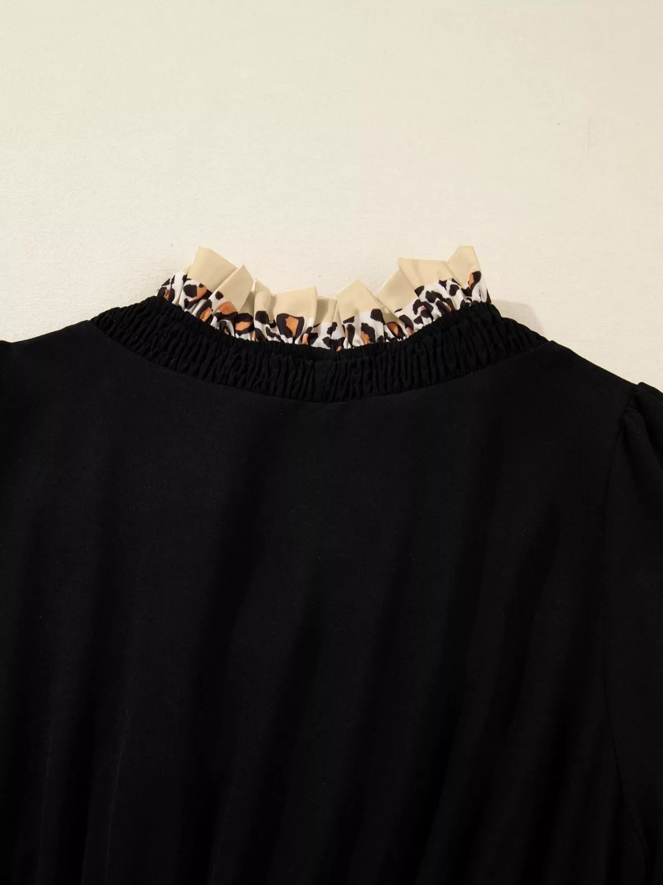 Hazel Blues® | Contrast Leopard Frilled Trim V Neck Bracelet Sleeve Midi Dress
