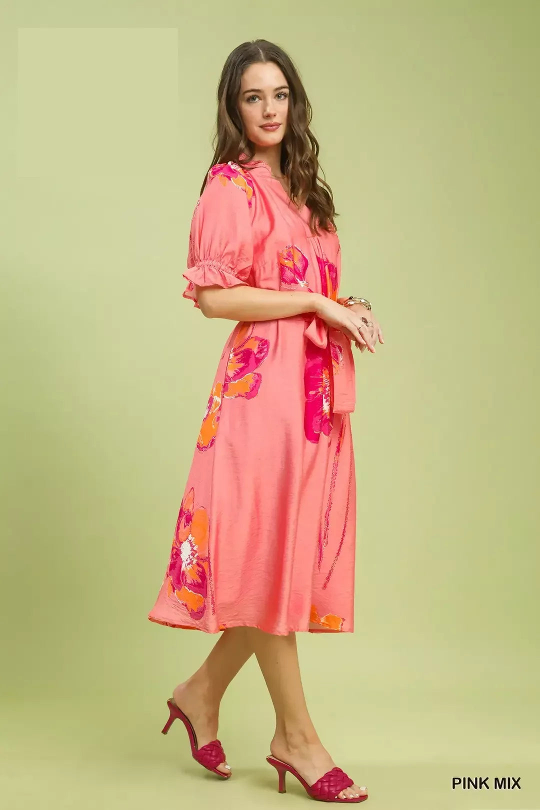 Hazel Blues® | Umgee Floral Flounce Sleeve Midi Dress with Belted