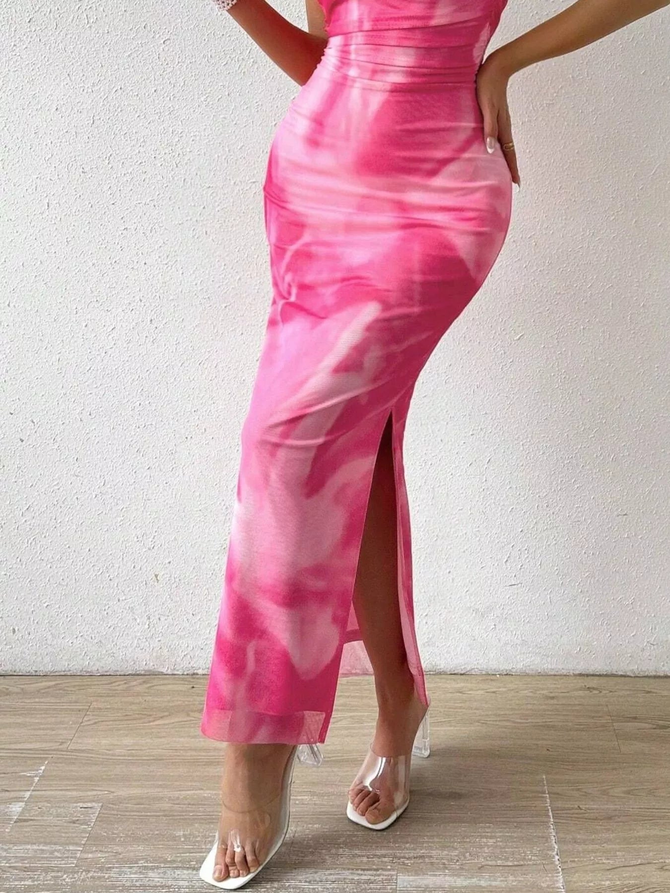 Hazel Blues® | Tie-Dye Ruched Bodycon Tube Slit Dress