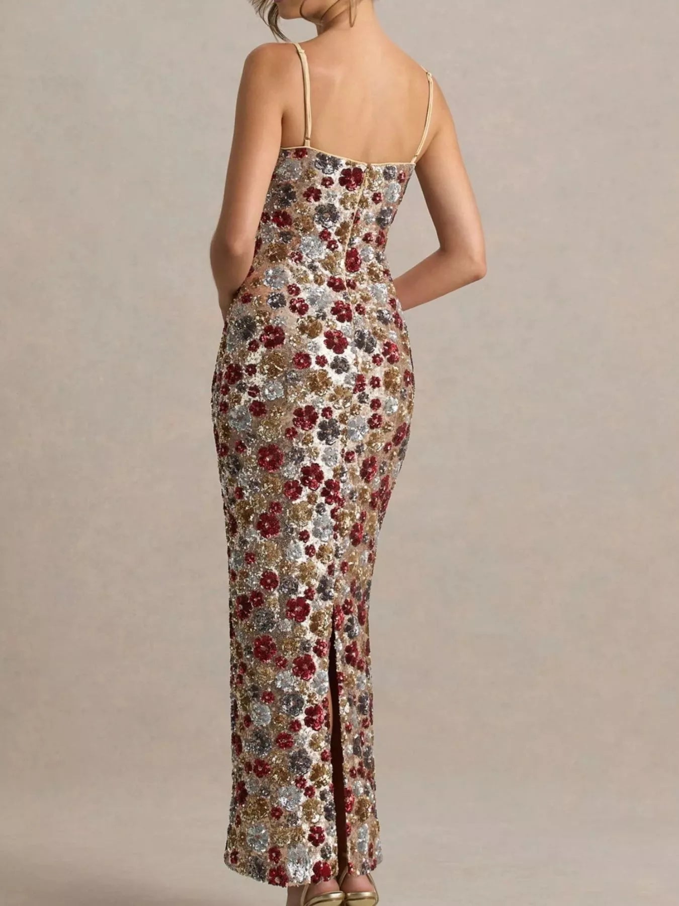 Hazel Blues® | Slit Floral Sequin Bodycon Maxi Dress