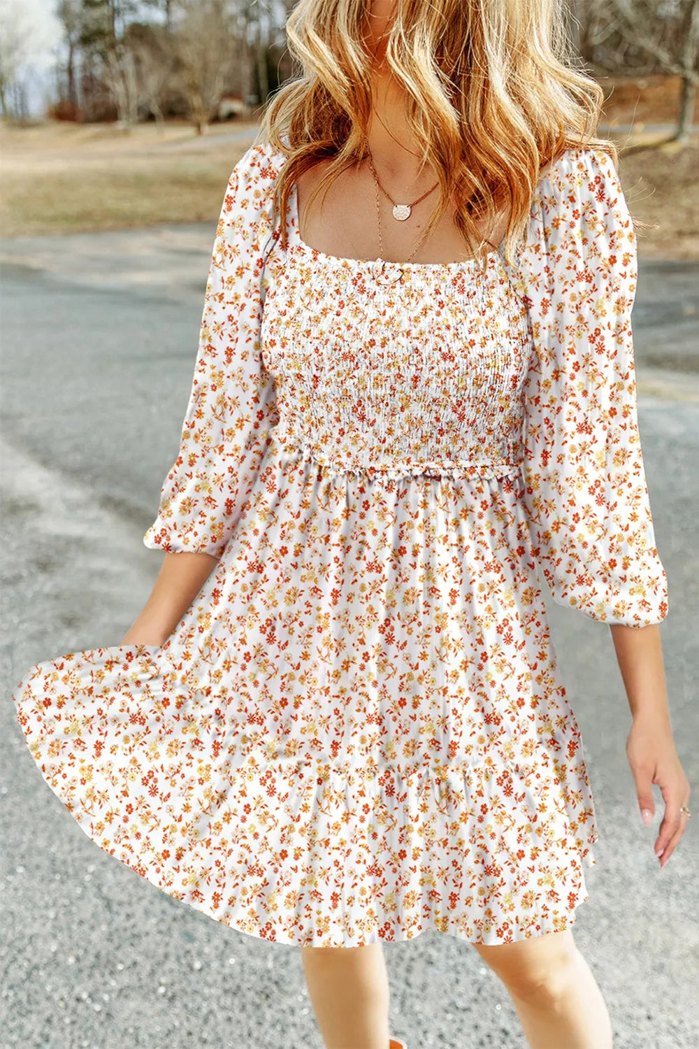 Hazel Blues® | Floral Print Smocked Mini Dress