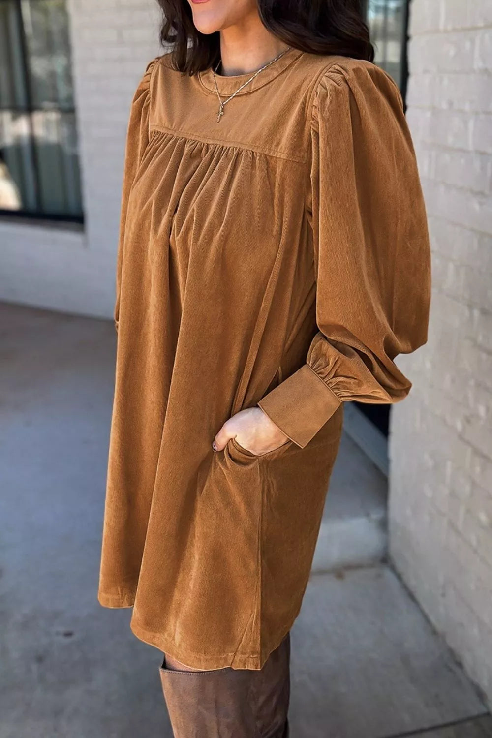 Hazel Blues® | Corduroy Puff Sleeve Mini Dress