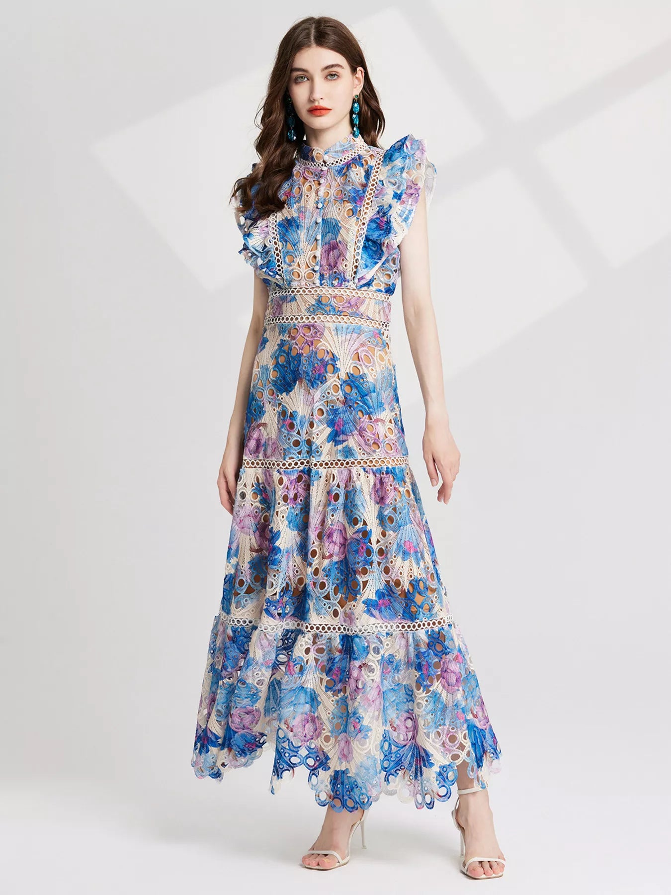 Hazel Blues® | Floral Lace Detail Maxi Dress