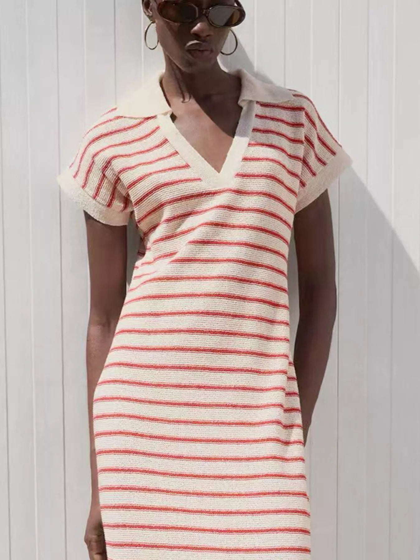 Hazel Blues® | Striped Slit Short Sleeve Maxi Dress
