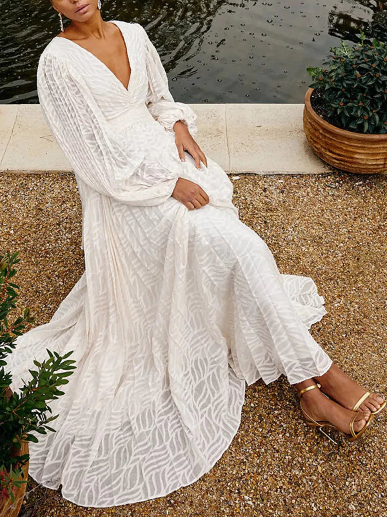 Hazel Blues® | V-Neck Long Sleeve Maxi Dress