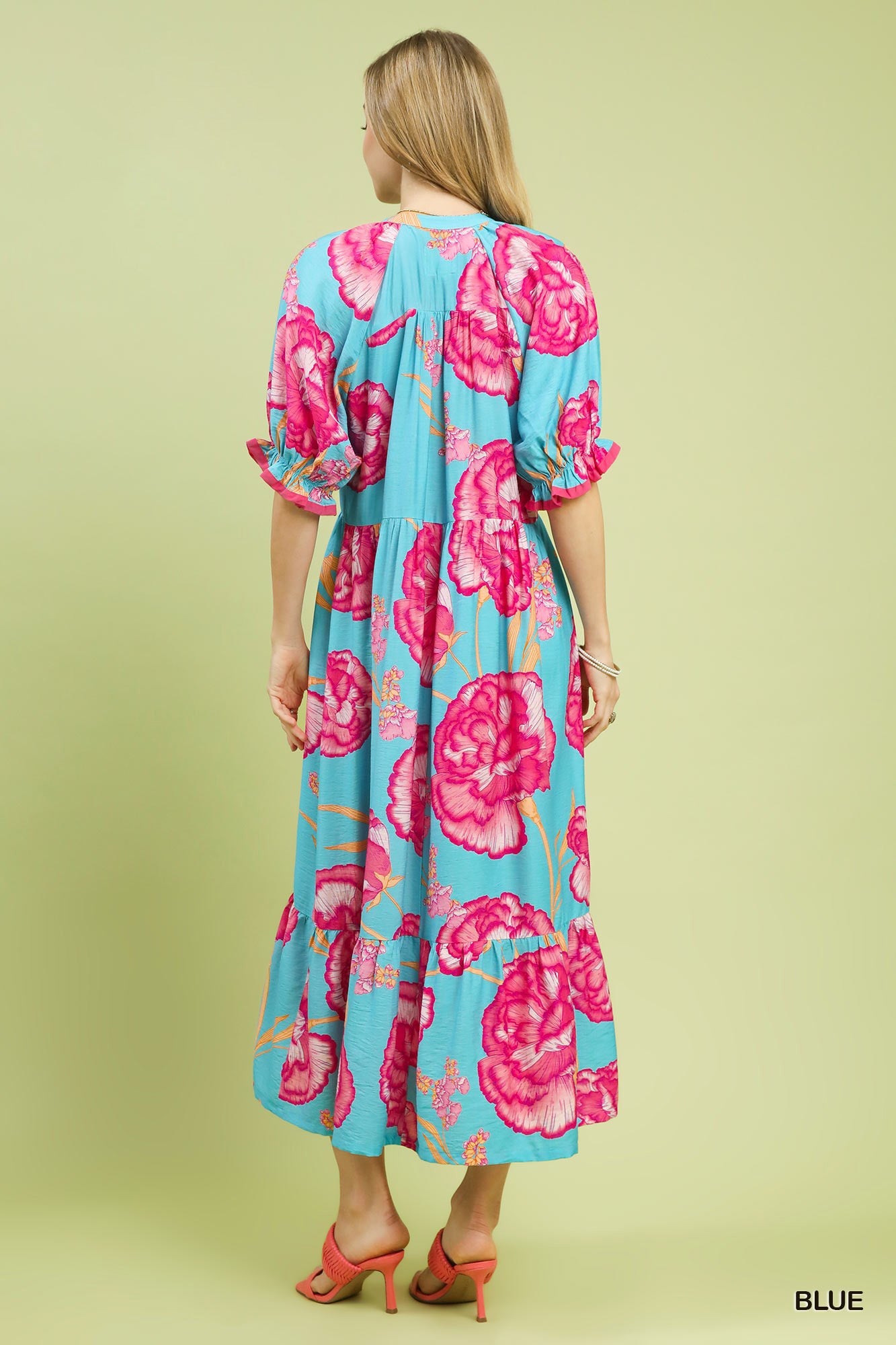 Hazel Blues® | Umgee Floral Print Midi Dress with Contrast Trim