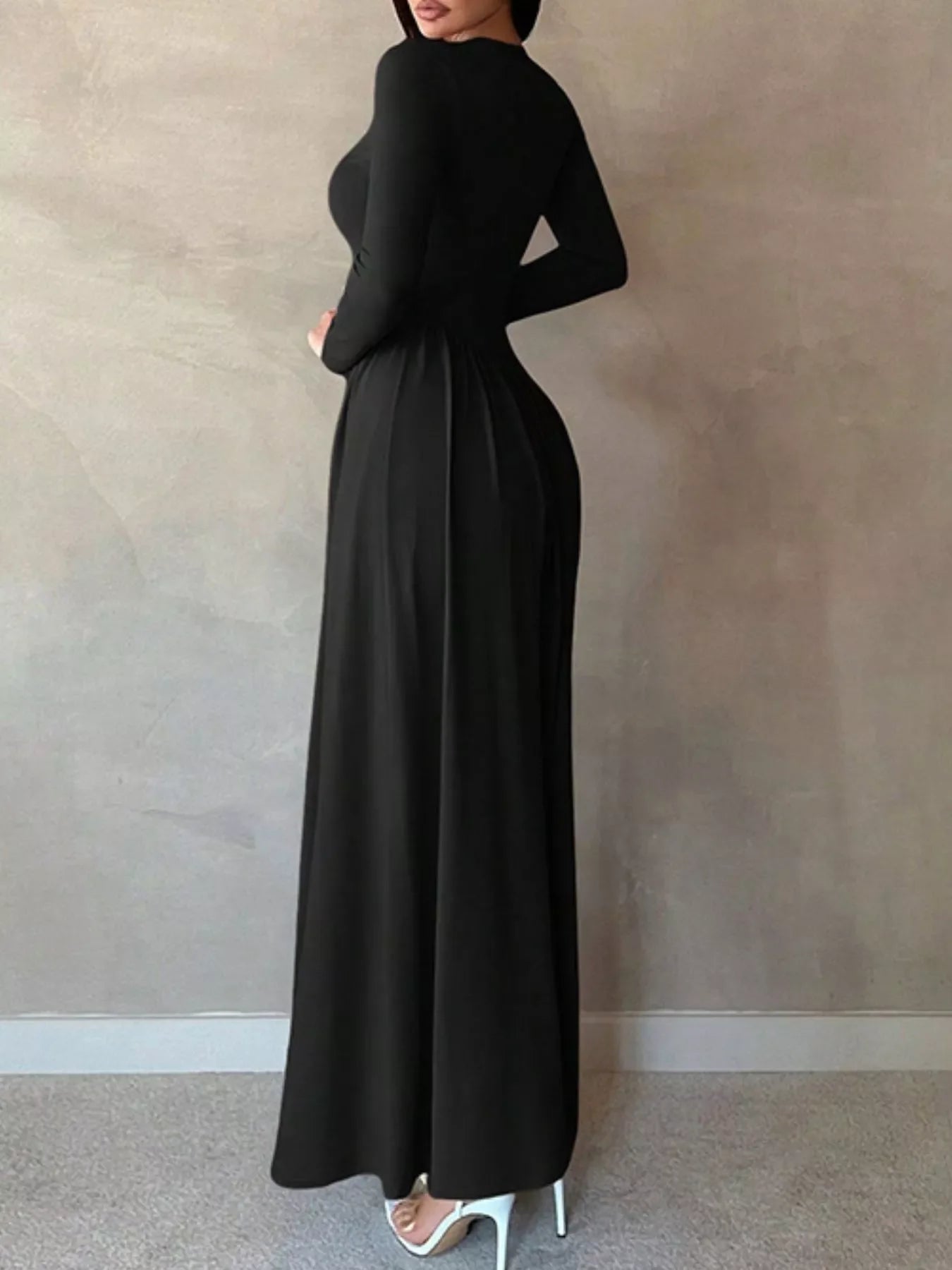Hazel Blues® | Long Sleeve Ruched A-Line Maxi Dress