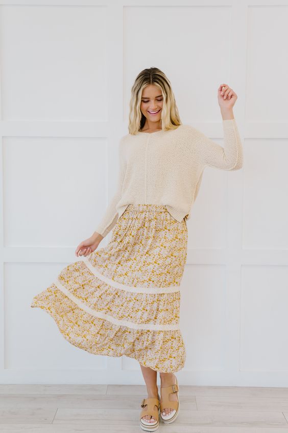 Hazel Blues® | Cover Me In Floral Midi Skirt