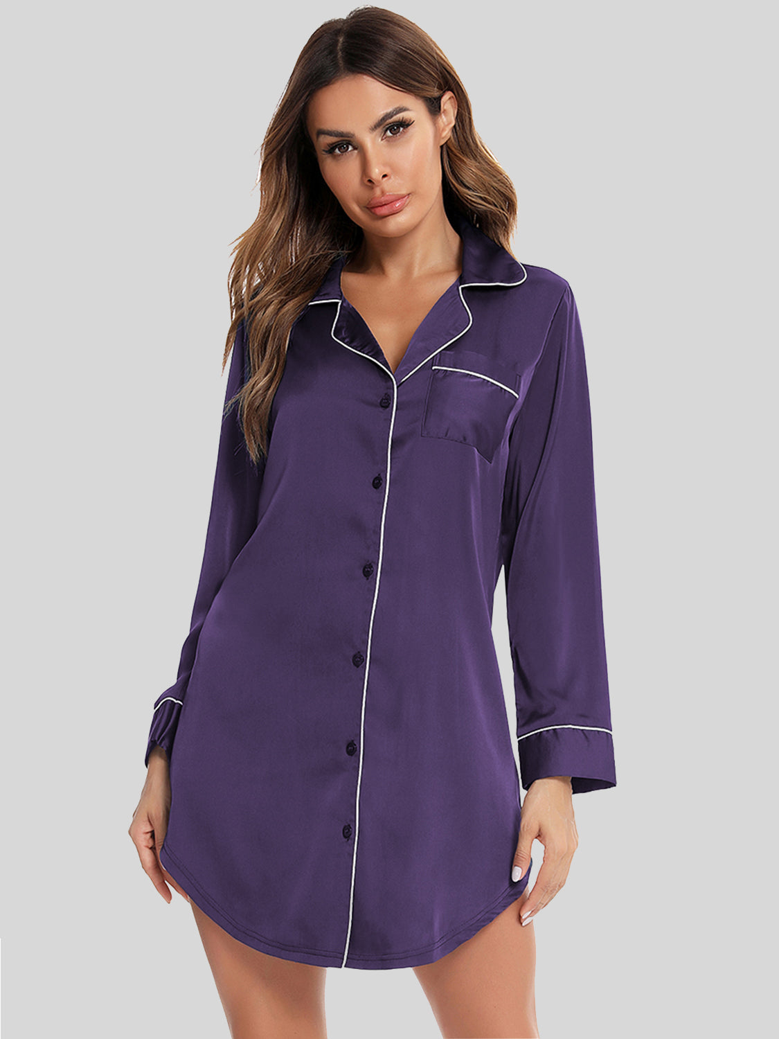 Hazel Blues® | Button Up Lapel Collar Night Dress with Pocket