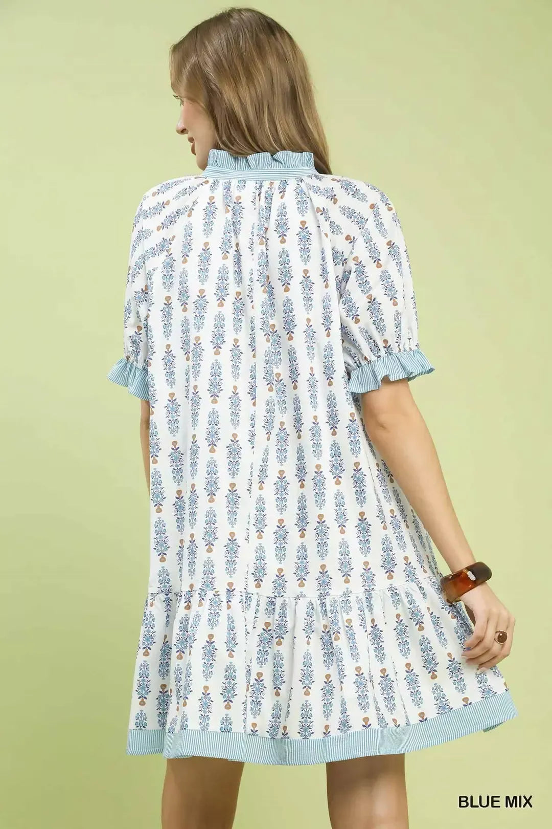 Hazel Blues® | Umgee Striped Trim Floral Tiered Mini Dress