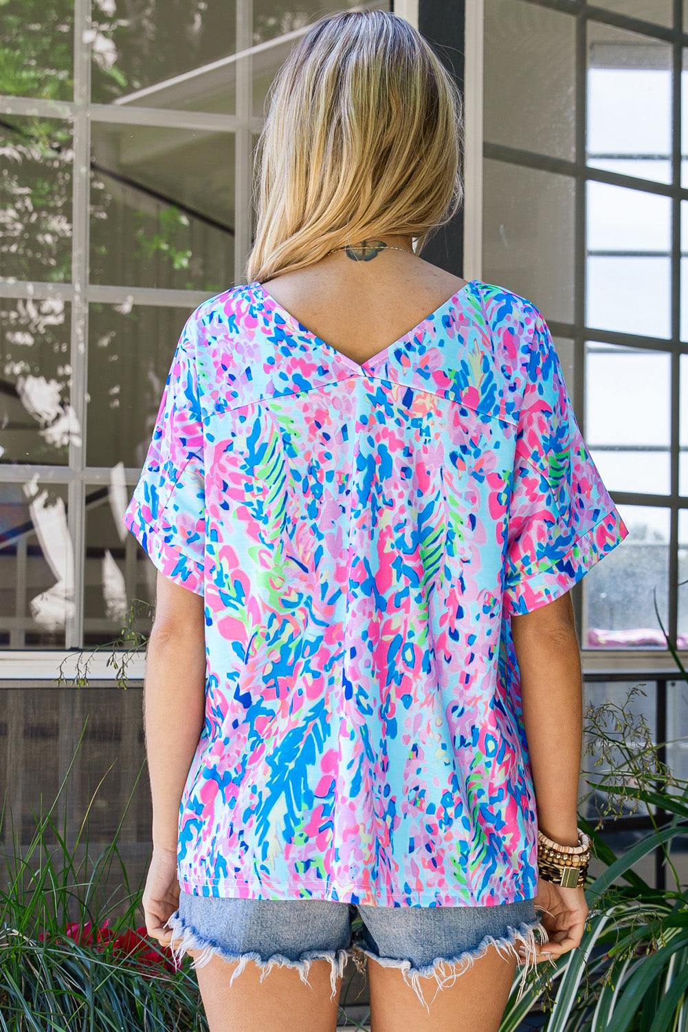 Hazel Blues® | Printed V-Neck Tee Shirt