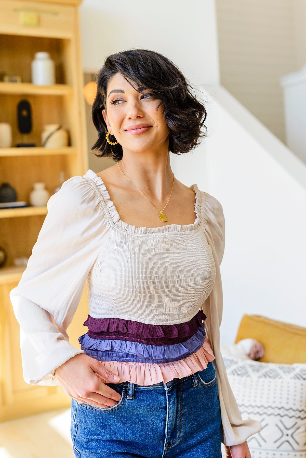 Hazel Blues® | Shirley Smocked Ruffle Blouse