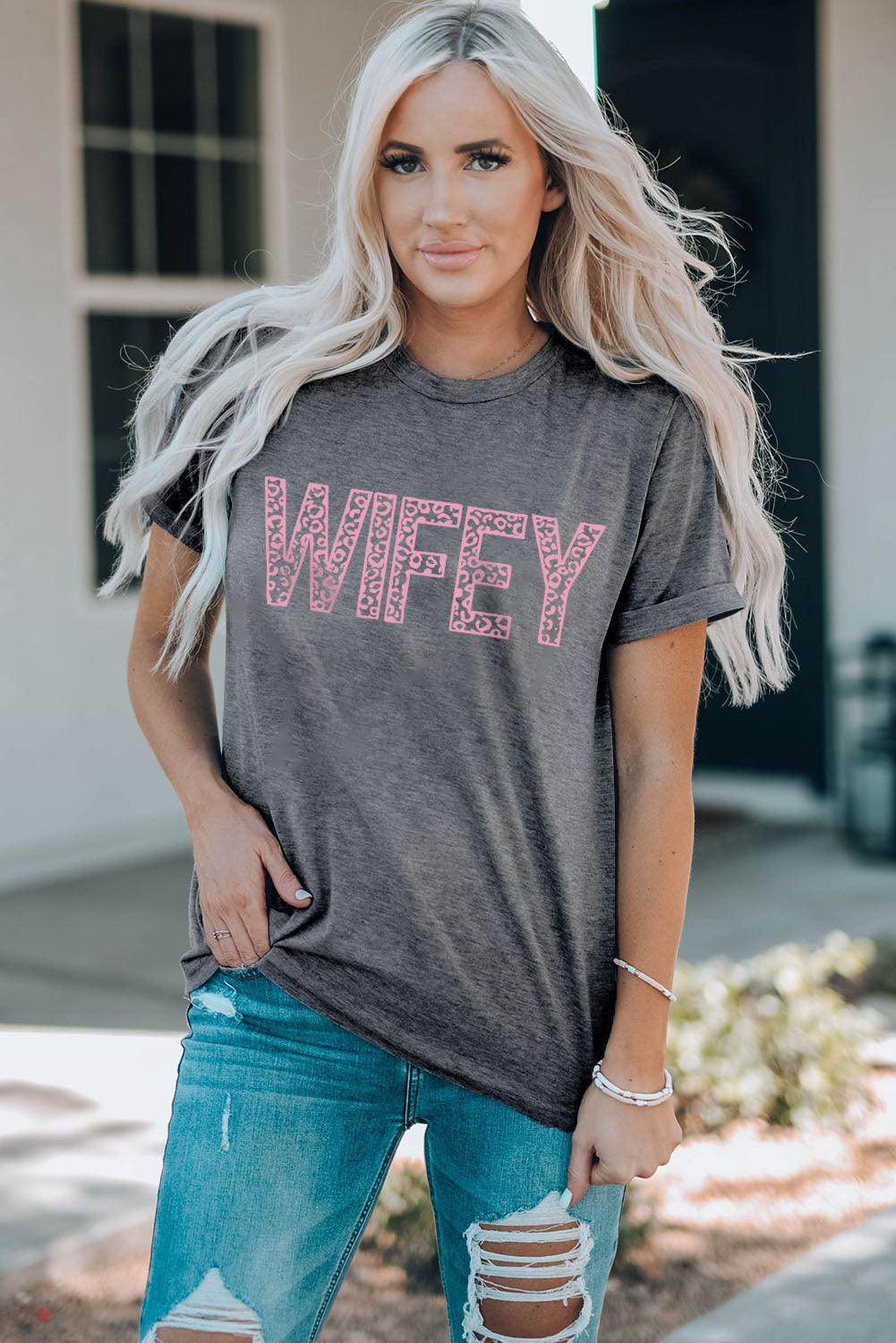 Hazel Blues® | WIFEY Leopard Graphic Short Sleeve Tee